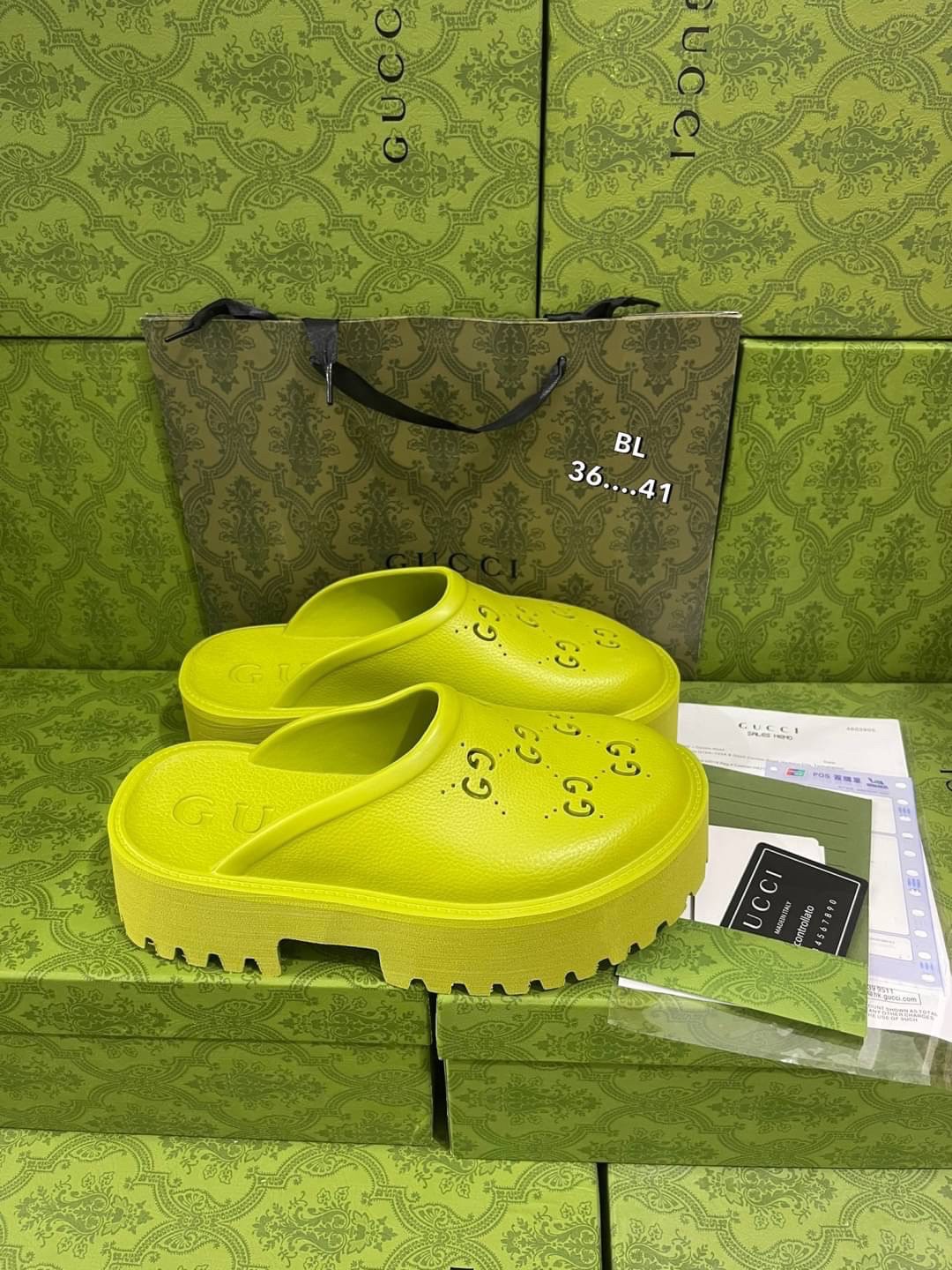 GUCCI platform perforated G sandal / GG Sandel รองเท้า GG เกรดออริจินอล สลับแท้ พร้อมกล่อง ภาพถ่ายจากงานจริง ใช้งานต่างประเทศได้