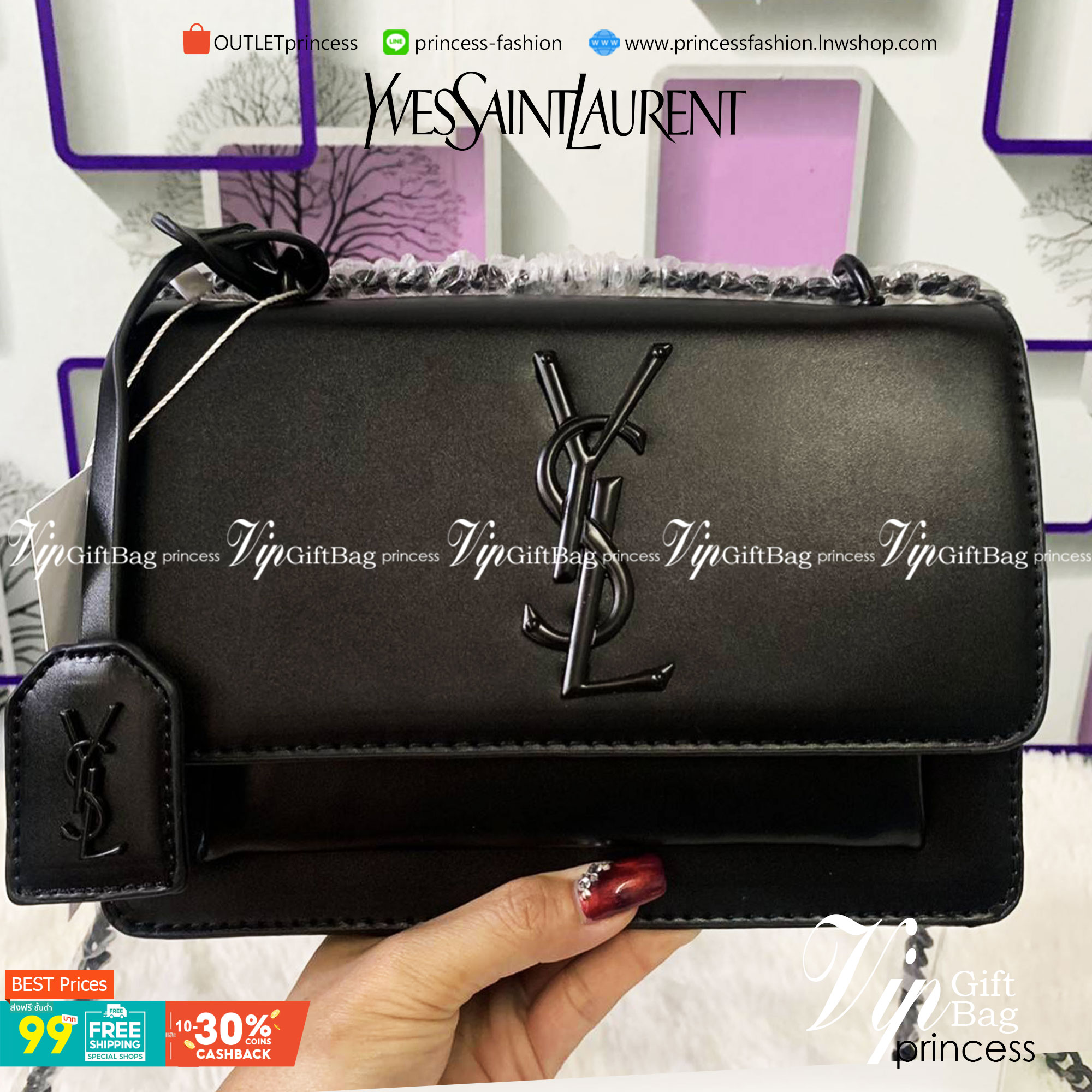 VIP 】YSL_SUNSET MEDIUM IN CROCODILE EMBOSSED SHINY LEATHER Bag VIP GIFT WITH PURCHASE (GWP) พรีเมี่ยมกิ้ฟ Limited Edition จาก YSL DUTY FREE COUNTER วัสดุหนังแกะสังเคราะห์ อะไหล่ดำทั้งใบ งานฮอตรุ่นฮิตที่กำลังมาแรง ตกแต่งป้ายห้อยเก๋ๆ ด้วยตัวอักษรแบรนด์ สายส