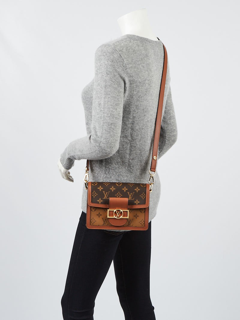 VIP GIFT 】หนังแท้ LOUIS VUITTON DAUPHINE MINI LEATHER HANDBAG - BROWN 20cm