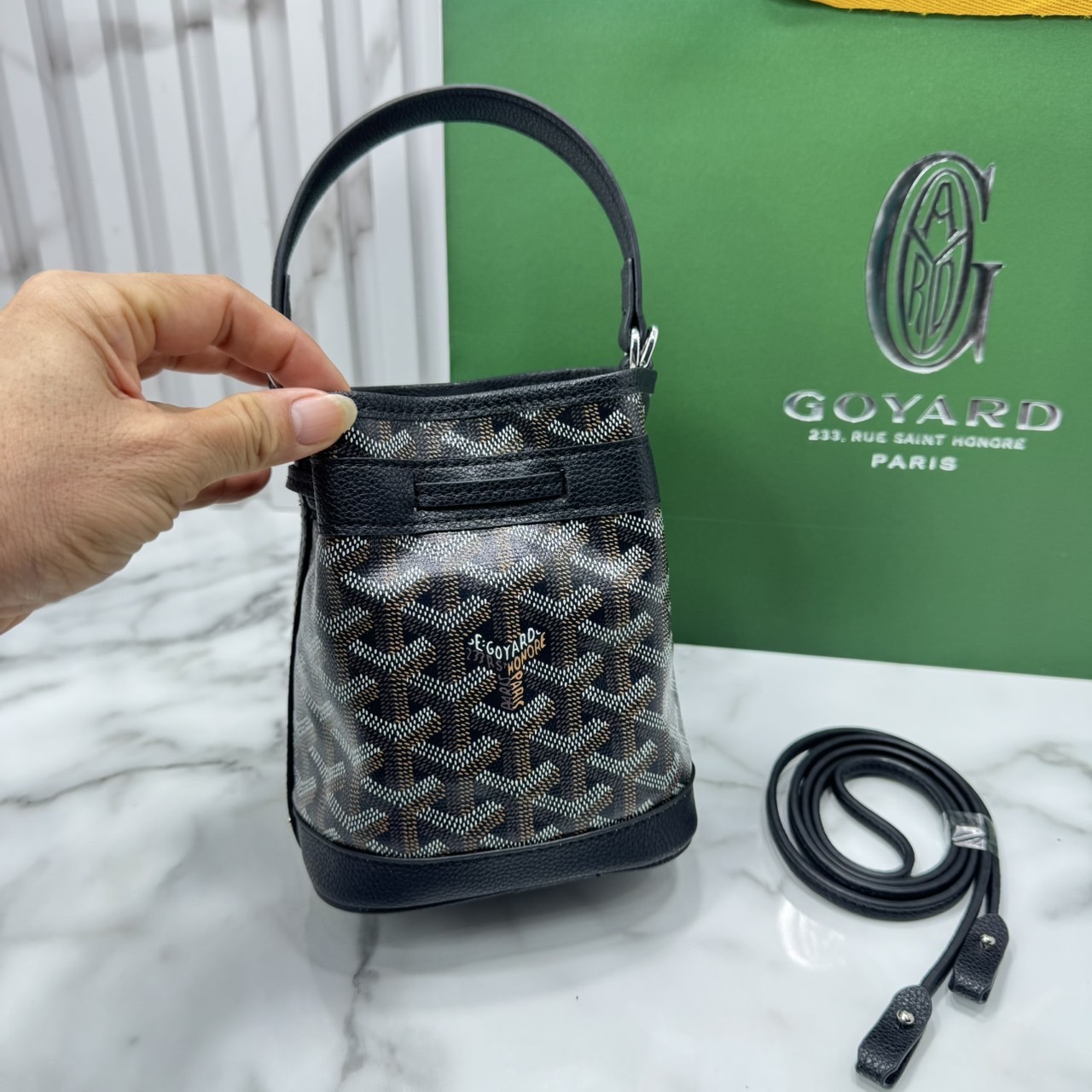 RI หนังแท้ | Goyard Petit Flot Mini bucket bag กระเป๋าสะพายทรงบัคเก็ต ไซส์มินิ ดูผู้ดีในตัว วัสดุหนังแคนวาสพิมพ์ลายสวยคม