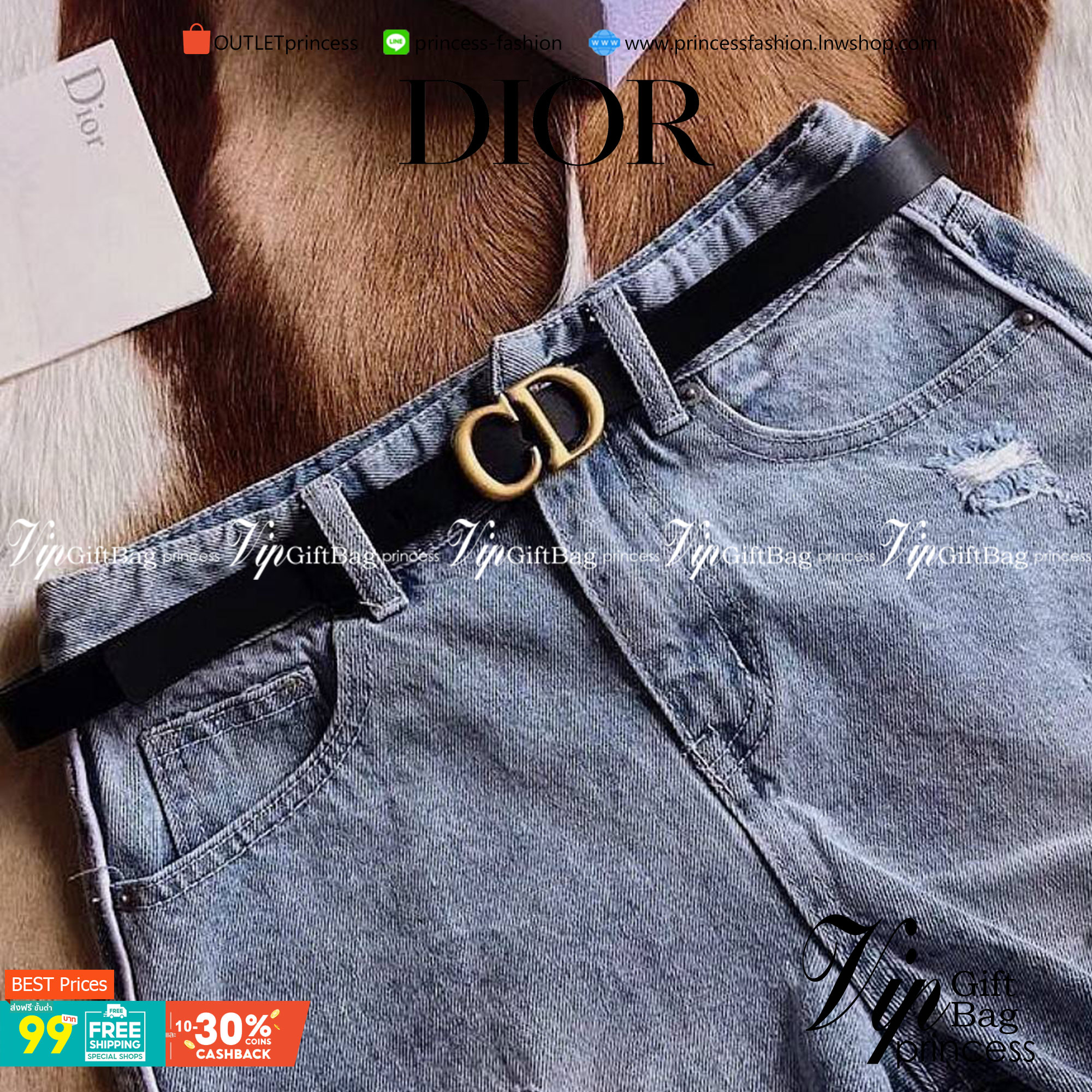 Christian Dior Belt Embossed "CD" 3D Logo VIP Gift With Purchase (GWP) เข็มขัดหนังแท้พรีเมี่ยมกิ๊ฟ Limited จาก Christian Dior Perfume Dutyfree ดีไซน์สุดคลาสสิคสไตล์ Vintage วัสดุ 3D Gold metal สายหนังสีดำปรับระดับได้ เข้าได้กับทุกลุ๊คสไตล์การเเต