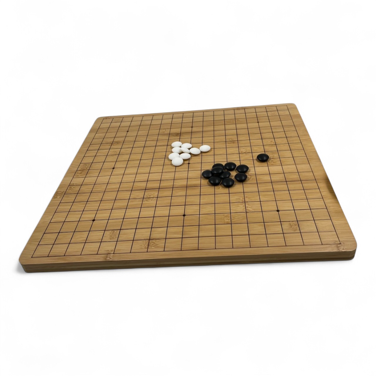 ชุดกระดานหมากล้อมไม้ขอบมนหนา2ซม.กระดาน19x19และ13x13เส้นพร้อมโถไม้Torreyaและเม็ดหมากพลาสติกเมลามีนนูนสองด้าน