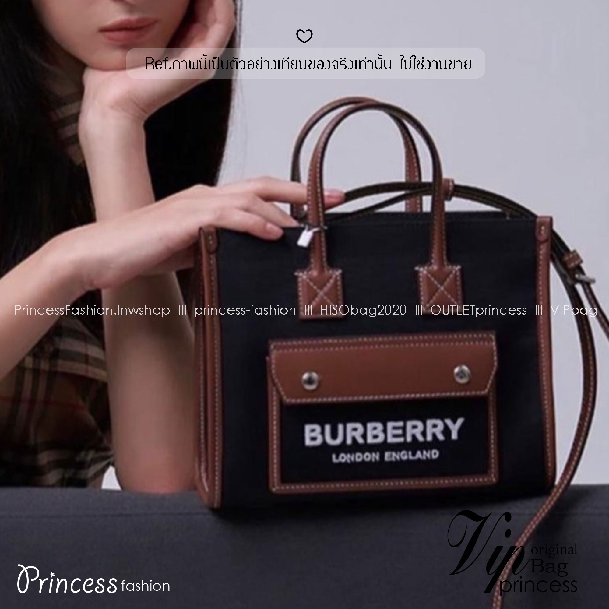 Burberry Freya Canvas Tote Bag Small กระเป๋าสะพายทรงโท้ทใบเล็กกะทัดรัดใช้งานง่าย ดีไซน์ทรงเหลี่ยมสวยอยู่ทรง ด้านหน้ามีช่องใส่ของ ภายในโล่งกว้างจุ หูจับหนังถนัดมือ