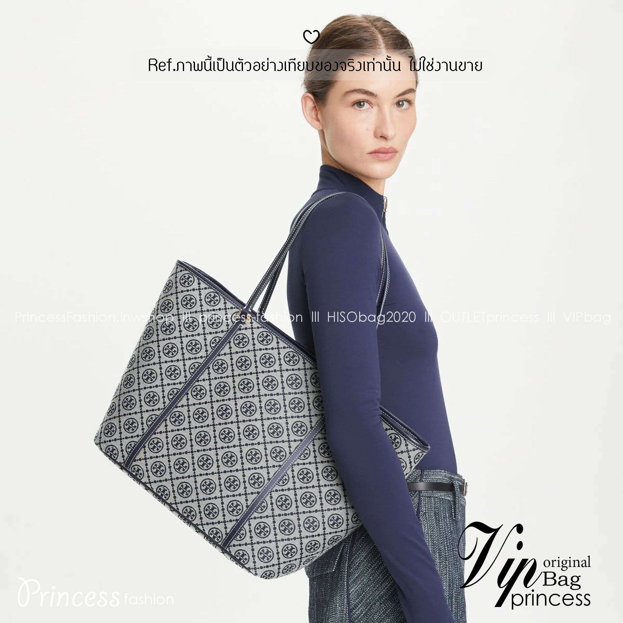 ORI หนังแท้ | Tory Burch T Monogram zip tote bag กระเป๋าทรงโท้ทใบใหญ่ทรงกว้างพร้อมใบเล็กเข้าเซ็ท ดีไซน์สายหนังแต่งคาดหน้า ตัวงานผ้าแจ็คการ์ดตัดขอบหนัง เดอะเบสท์ เซลเลอร์!!
