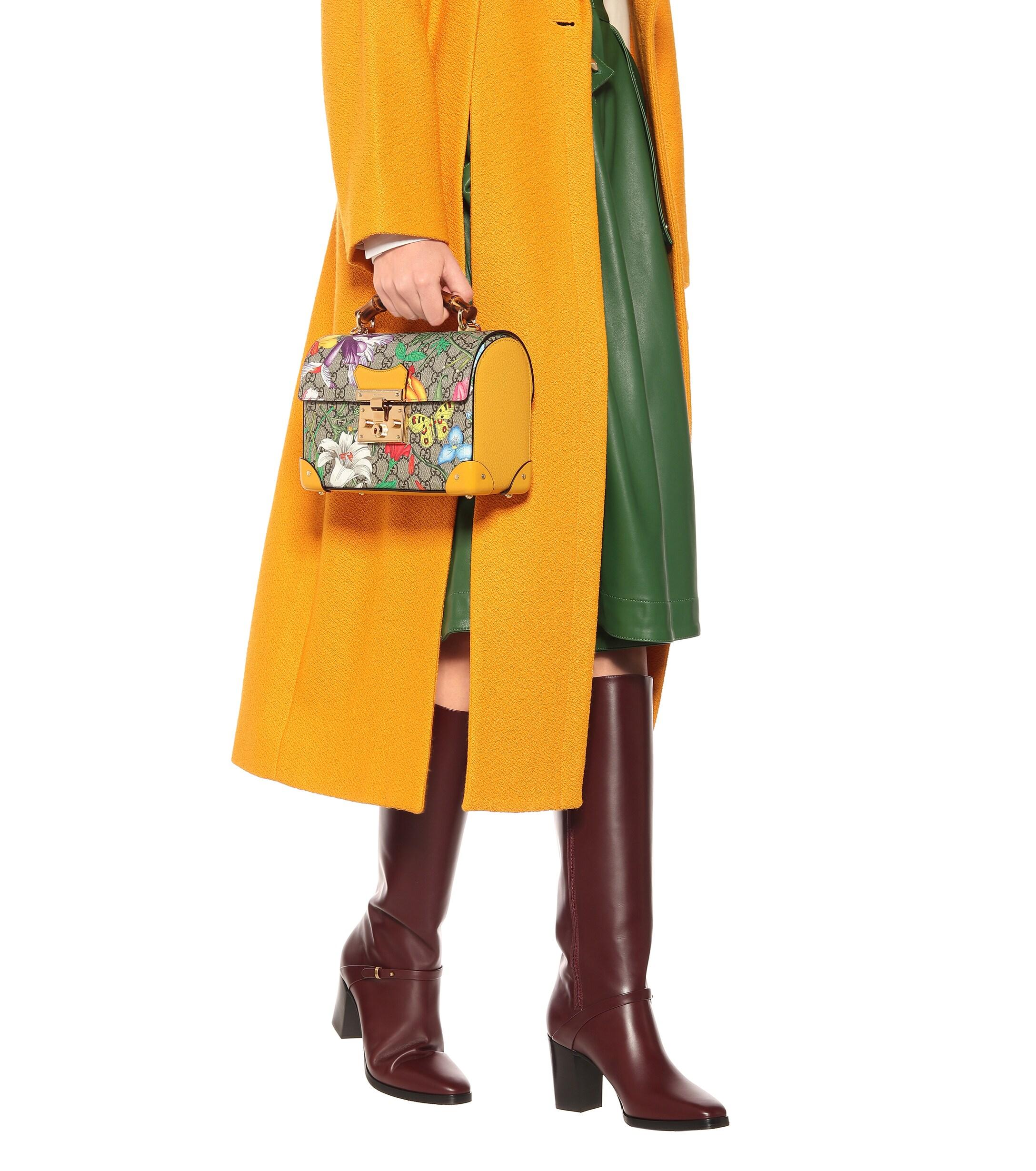 VIP 】หนังแท้ GUCCI MULTICOLOR SMALL GG FLORA BAMBOO PADLOCK BAG พร้อมส่งที่ไทย