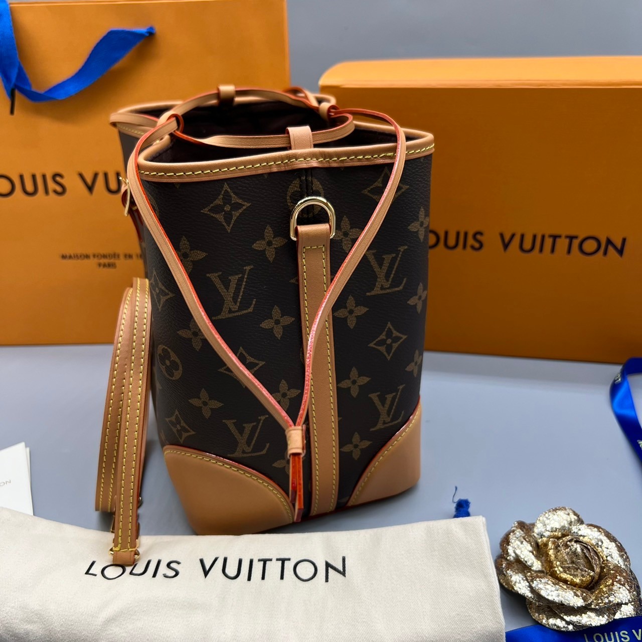 ORI Louis Vuitton Noe Purse Monogram Bucket Brown 18cm เกรดออริจินอล พร้อมส่งที่ไทย ภาพสินค้าถ่ายจากงานขายจริง ใช้งานต่างประเทศได้