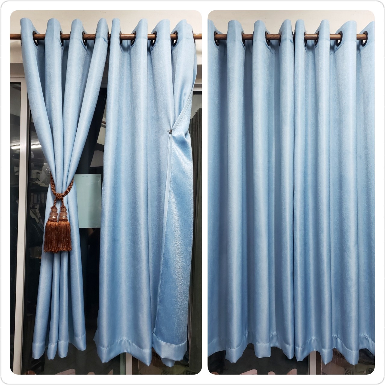 ผ้าม่าน ก.130*ส.180ซม./ผืน กันแสงUV95% ผ้าม่าน รุ่นOxford สีฟ้า