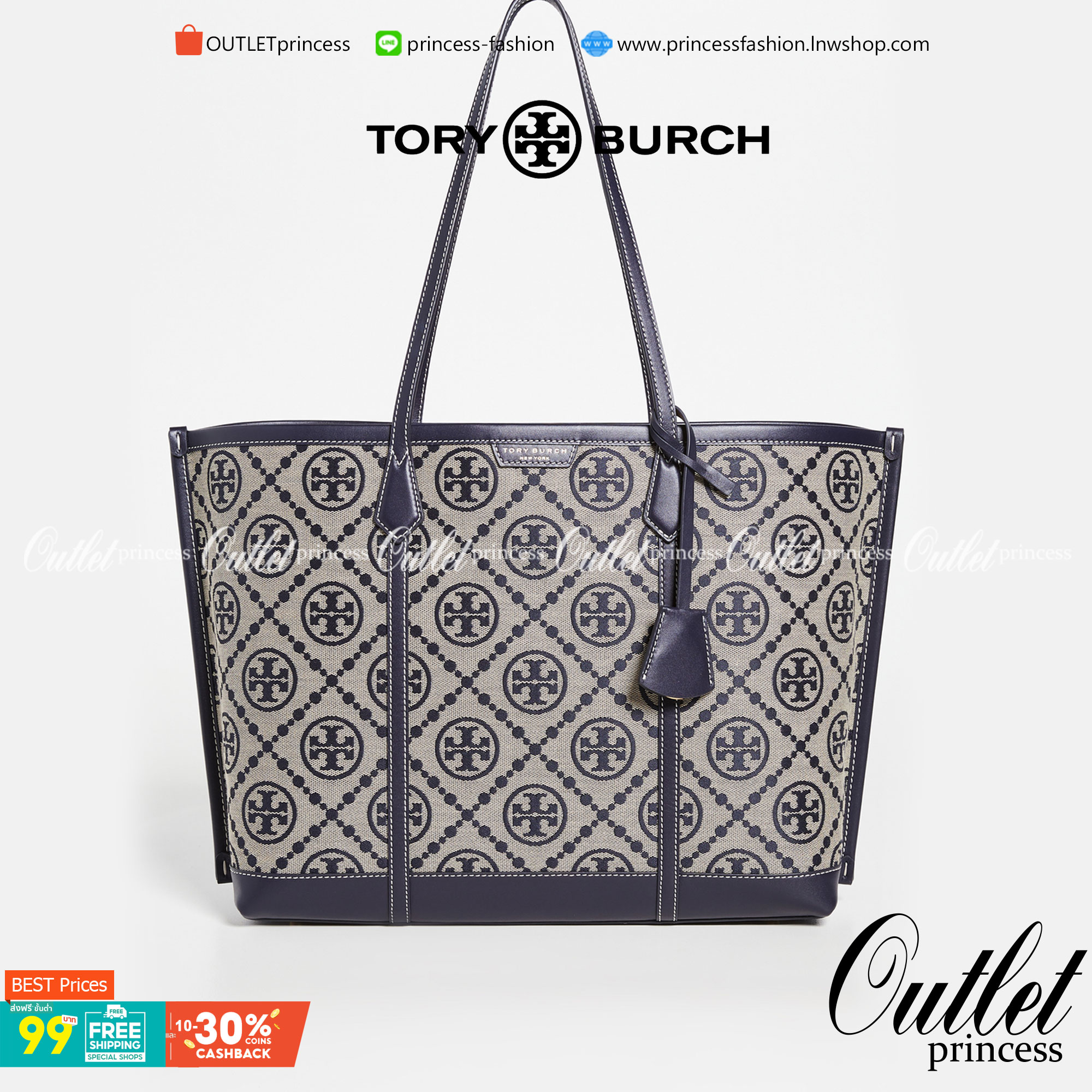 OUTLET 】TORY BURCH FACTORY MONOGRAM JACQUARD LARGE TOTE BAG (L) กระเป๋าถือหรือสะพายดีไซน์ยอดนิยมจาก TORY BURCH FACTORY OUTLET วัสดุ Woven Jacquard & Leather ทอลาย Jacquard Singnature แบรนด์รอบใบปราณีตสวยอยู่ทรงเป็นเอกลักษณ์ ใบใหญ่กำลังดี กว้างและจุได้เยอะ
