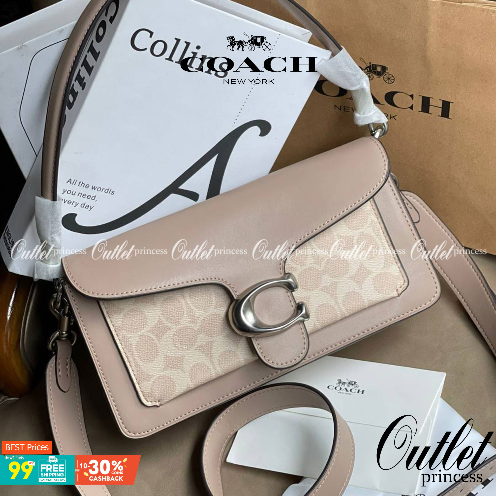 Coach tabby shoulder bag ให้ลุคเก๋ ๆ ด้วยสีและลวดลายคลาสสิกตามแบบฉบับสาว Coach กระเป๋าสะพายไหล่สุดคลาสสิกรุ่นนี้ เป็นรูปทรงสี่เหลี่ยมผืนผ้าที่เข้าได้กับสาว ๆ ทุกสไตล์ หมุดสำหรับเปิดปิดกระเป๋าที่เป็นรูปตัว C ทำให้ได้กระเป๋าที่บ่งบอกความเป็น Coach ได้อย่างส