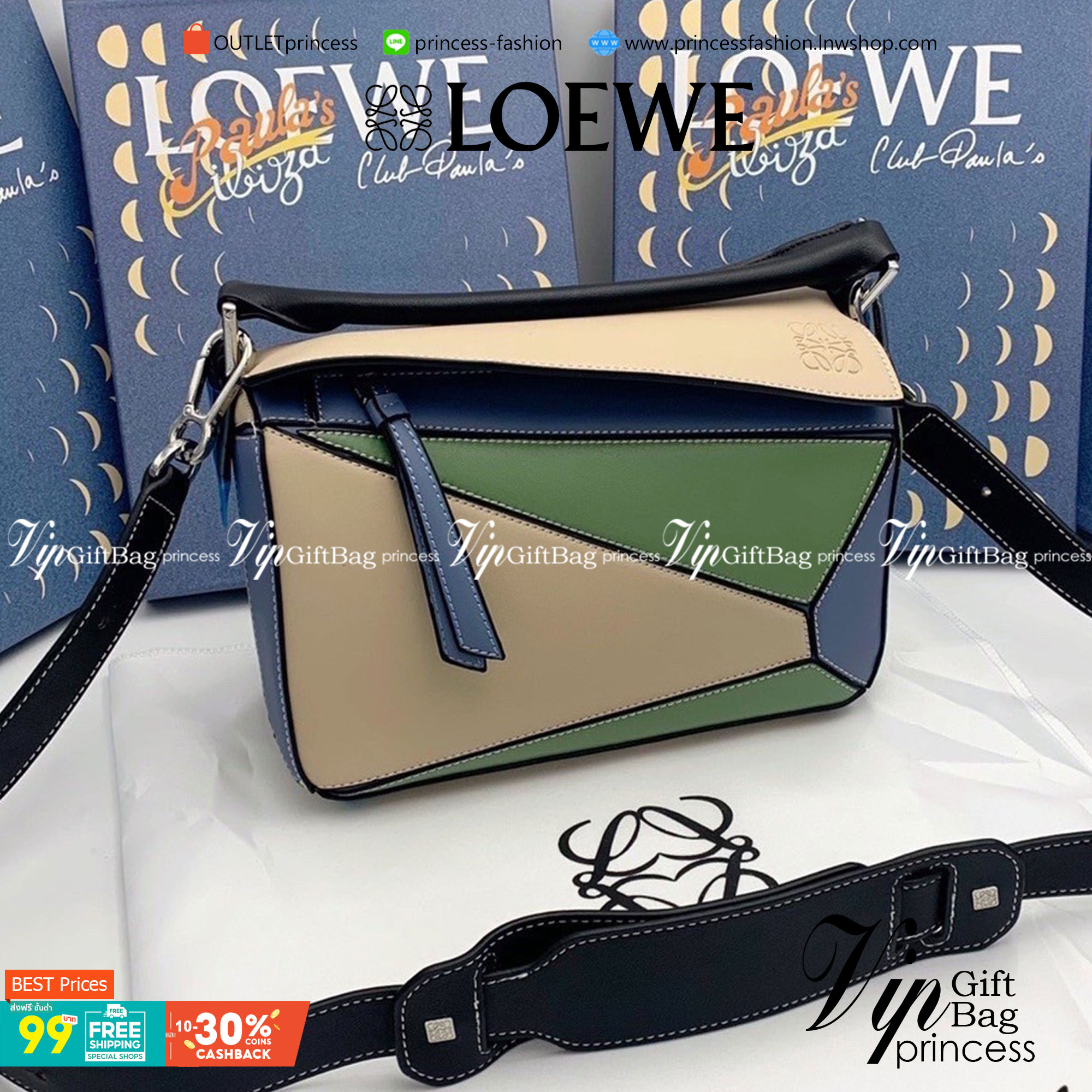VIP 】LOEWE CROSSBODY BAG (LOEWE Puzzle Bag) กระเป๋าถือหรือสะพาย วัสดุ Calfskin หนังแท้หนังสวยอยู่ทรงขนาดกำลังดีน้ำหนักเบา เปิดปิดด้วยซิป ภายในโล่งกว้างสามารถใส่กระเป๋าสตางค์ มือถือ ของใช้ได้เยอะ ด้านหลังมีช่องซิปใส่ของ หูจับหนังแท้พร้อมสายสะพายยาวหนังแท้ถ