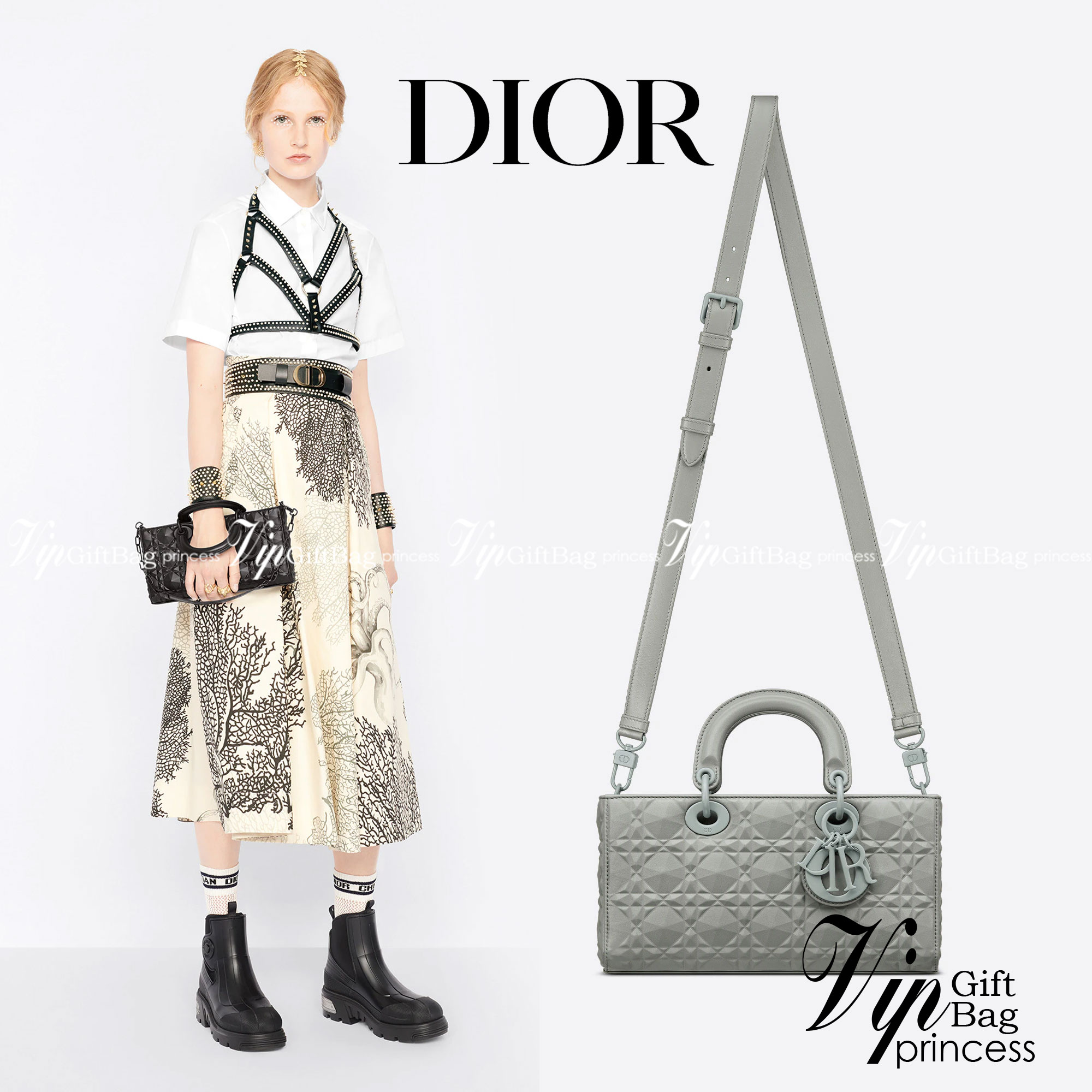 หนังแท้ DIOR LADY D-JOY BAG Cannage Calfskin with Diamond Motif กระเป๋าสะพาย ของความสง่างามเอกลักษณ์ Lady Dior รังสรรค์ขึ้นจากหนังลูกวัว Cannage ที่มีลวดลายเพชร เสน่ห์ที่ประดับประดาอย่างหรูหรา มีสายสะพายโซ่แบบถอดได้ ภาพสินค้าถ่ายจากงานขายจริง ใช้งานต่างปร