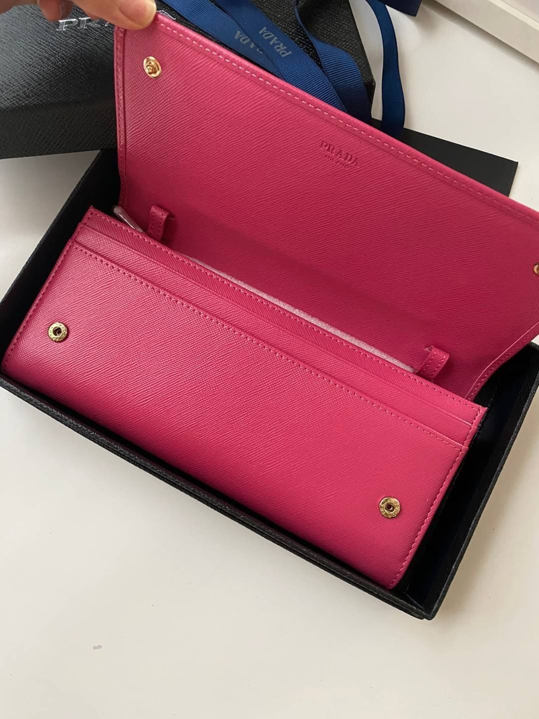 VIP หนังแท้ 】PRADA Saffiano Metal Leather Wallet on Chain Clutch Bag