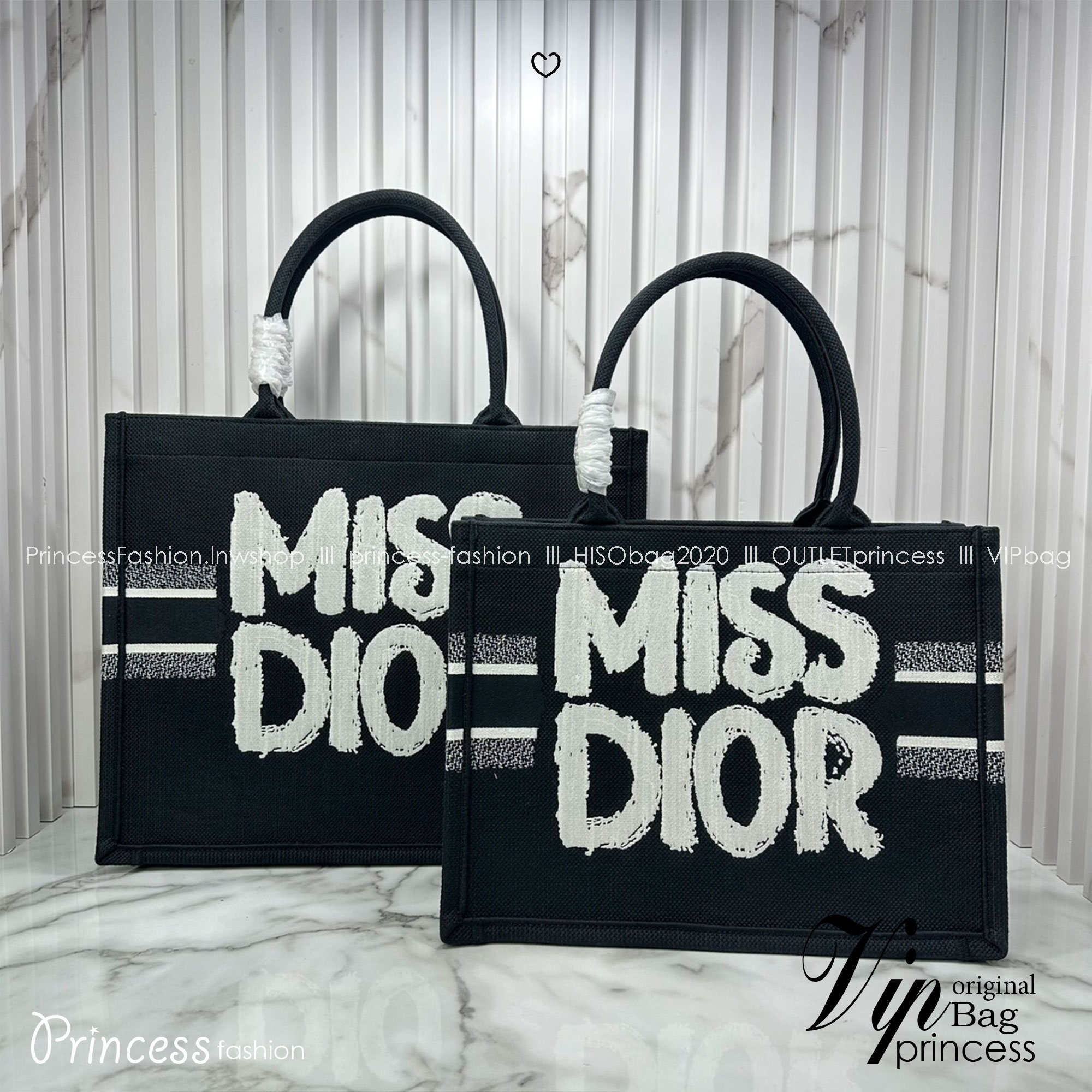 ORI หนังแท้ | Dior BookTote Black Miss Dior Embroidery Tote Bag กระเป๋าทรงโท้ทคอลใหม่ โทนดำคลาสสิก สวยงามและหรูหรา