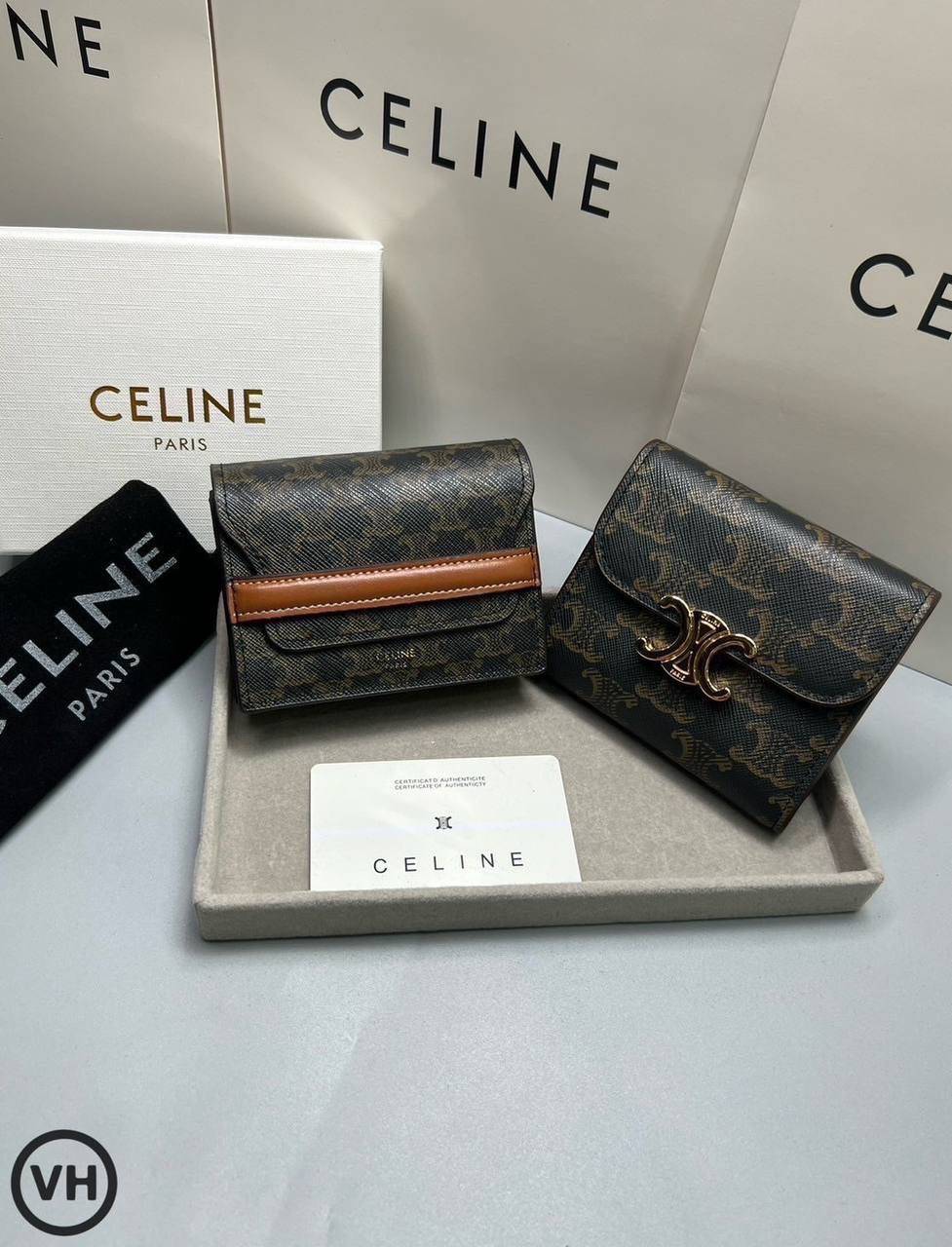 ORI หนังแท้ | CELINE BUSINESS CARD HOLDER TRIOMPHE IN Triomphe / CELINE Wallet กระเป๋าสตางค์ใส่การ์ด ใส่เหรียญ กระเป๋าสตางค์ใบสั้น กระเป๋าสตางค์ซีลีน
