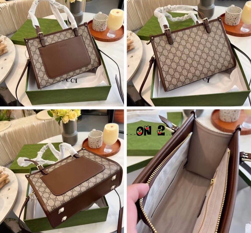 GUCCI TOTE BAG / GUCCI Shopping Bag กระเป๋าสะพายไหล่ทรง tote หูยาว ซิปบน มาพร้อมสายสะพายยาวถอดได้ ด้านในมีช่องซิปเล็กงานปั๊มแบรนด์ทุกจุด ตัวจริงสวยน่าใช้มากค่ะ