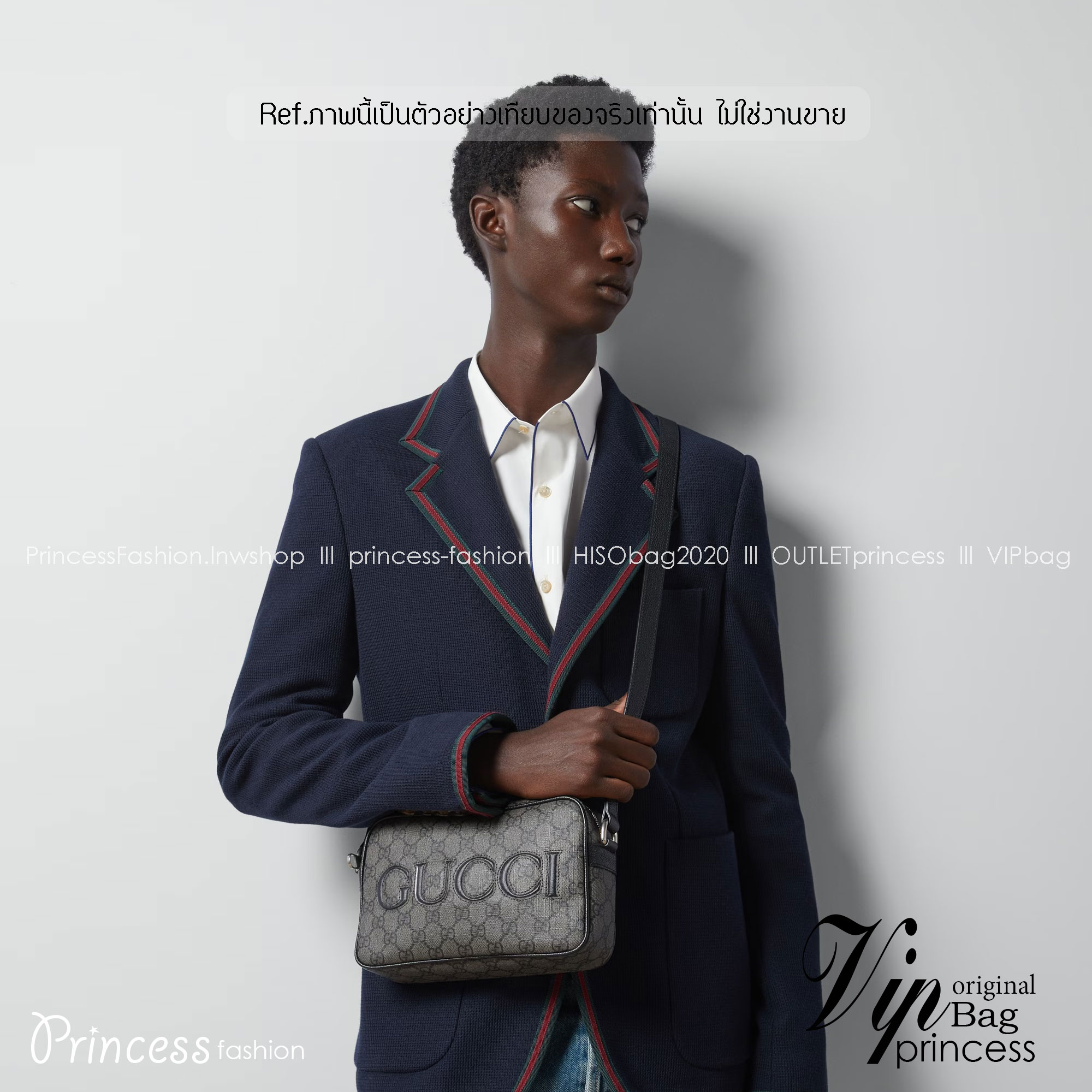 GUCCI MINI SHOULDER BAG Grey and black GG Supreme canvas กระเป๋าทรงแมสเซ็นเจอร์ เกรดออริ ท็อป สลับแท้ 1:1 เกรดดีสุด ใช้งานต่างประเทศได้