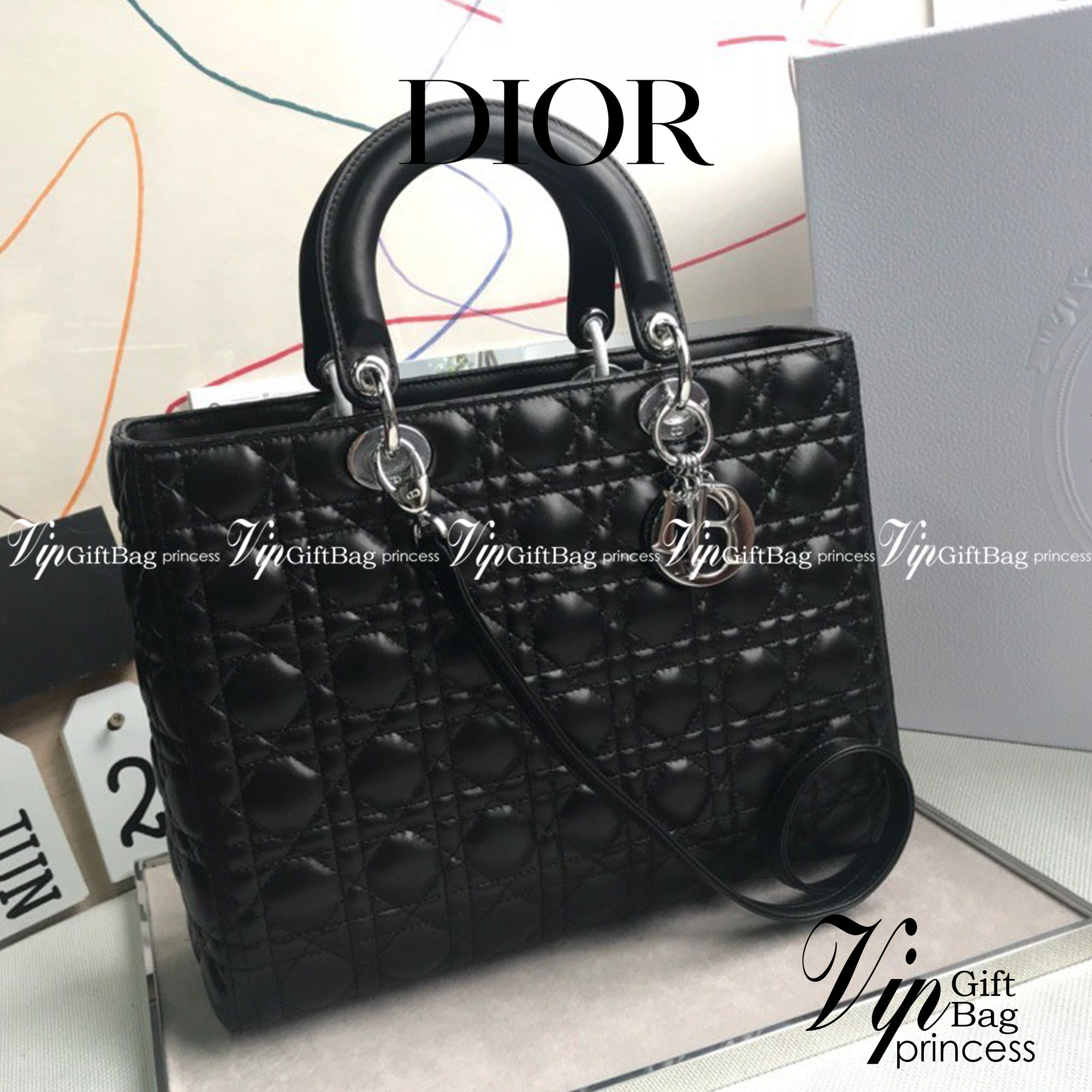 หนังแท้ LARGE LADY DIOR BAG Black Cannage Lambskin / Dior Lady Large พร้อมส่งที่ไทย งานหนังแท้ทั้งใบเกรดออริจินอล ภาพสินค้าถ่ายจากงานขายจริง ใช้งานต่างประเทศได้