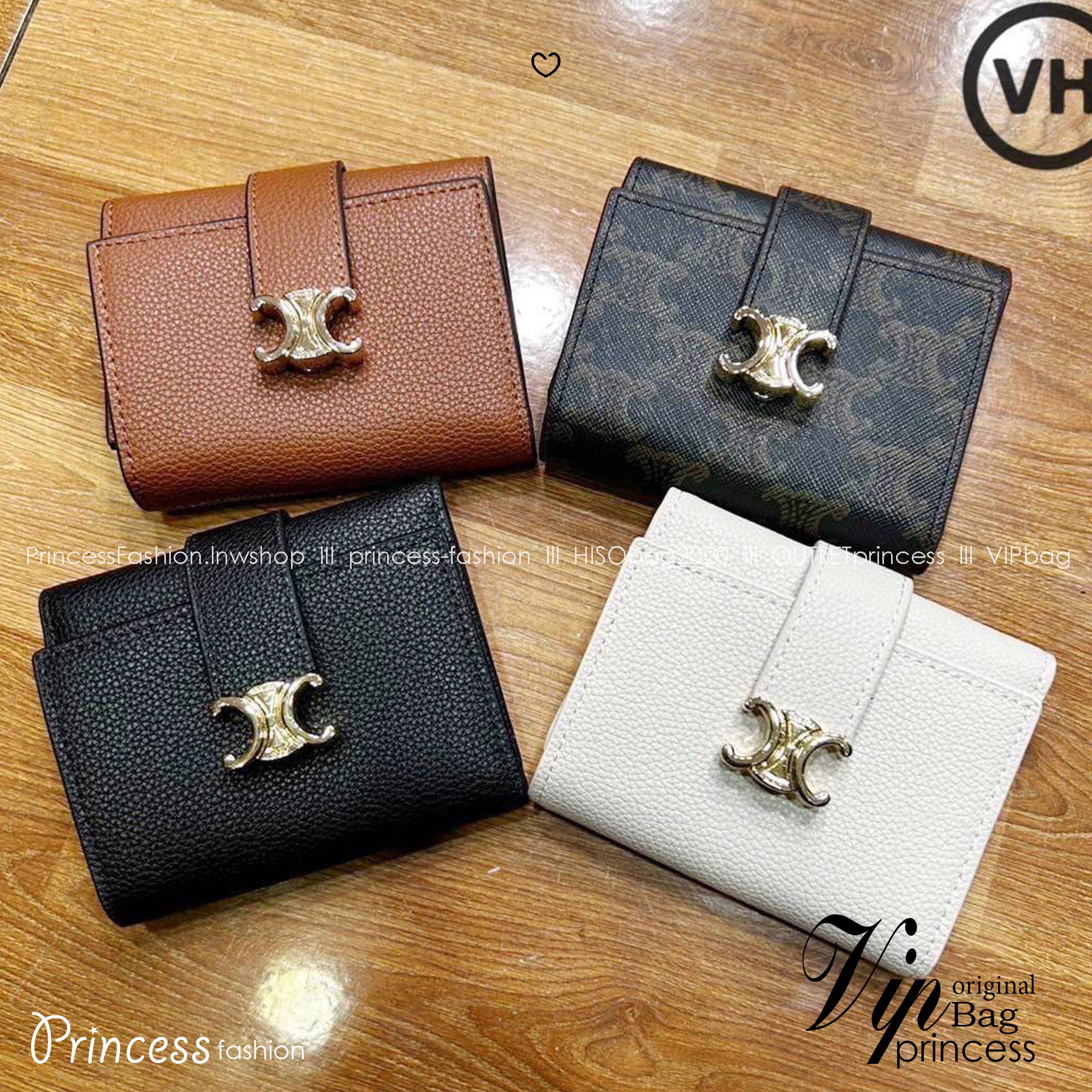 ORI หนังแท้ | CELINE Small Triomphe Wallet / Celine Short Wallet กระเป๋าสตางค์ใบสั้น กระเป๋าสตางค์เซลีน