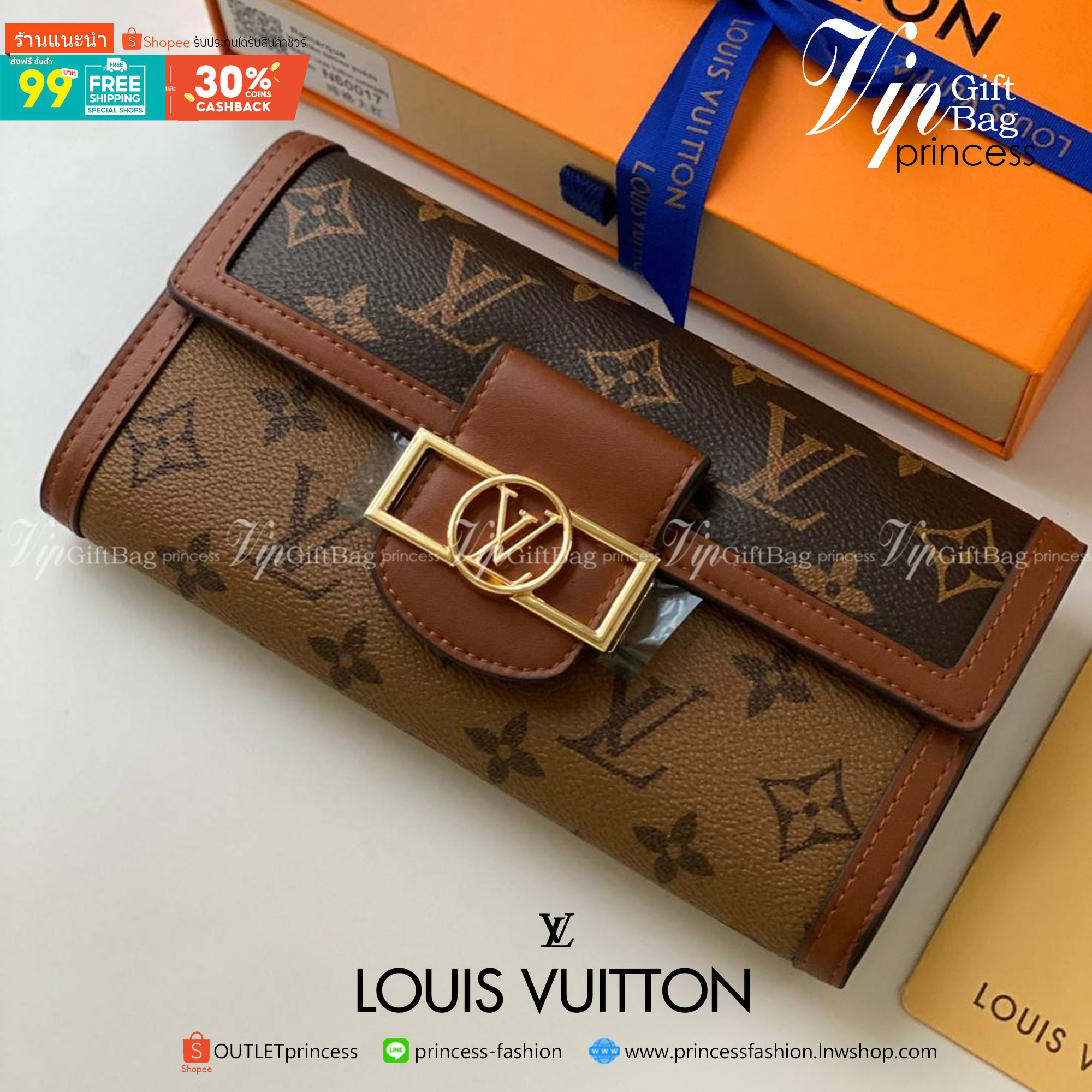 พรีเมี่ยมกิ๊ฟแท้ 100% 】VIPgift LOUIS VUITTON LONG WALLET LV Women Dauphine Compact Wallet Monogram