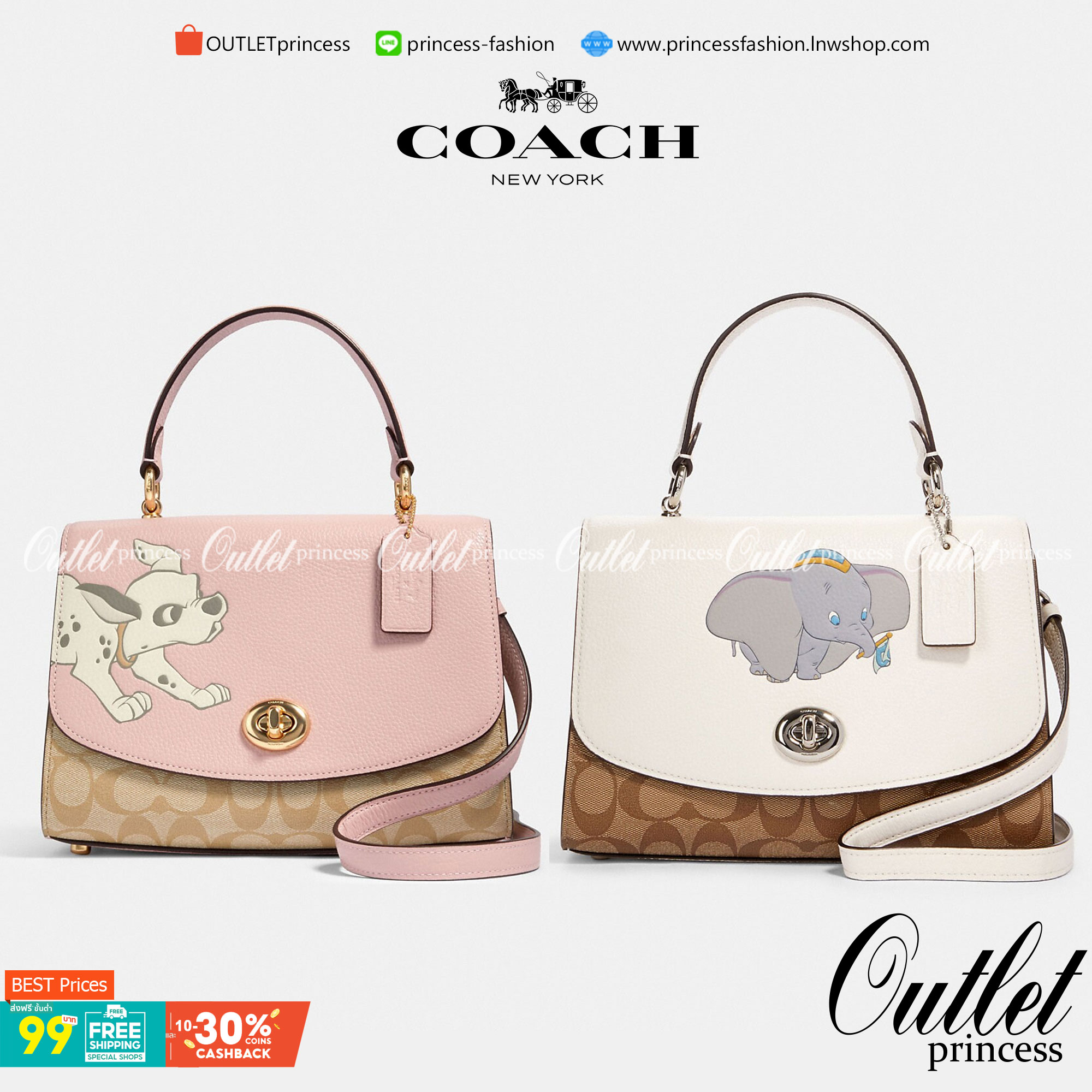 Coach Disney X Tilly Top Handle In Signature with Dalmatian Blossom/Light Khaki Multi Coated Canvas Satchel กระเป๋าถือและสะพายข้างรุ่นลิมิเตด คอลเลคชั่น Disney น่ารักมากค่ะ ใส่กระเป๋าสตางค์ใบยาวได้