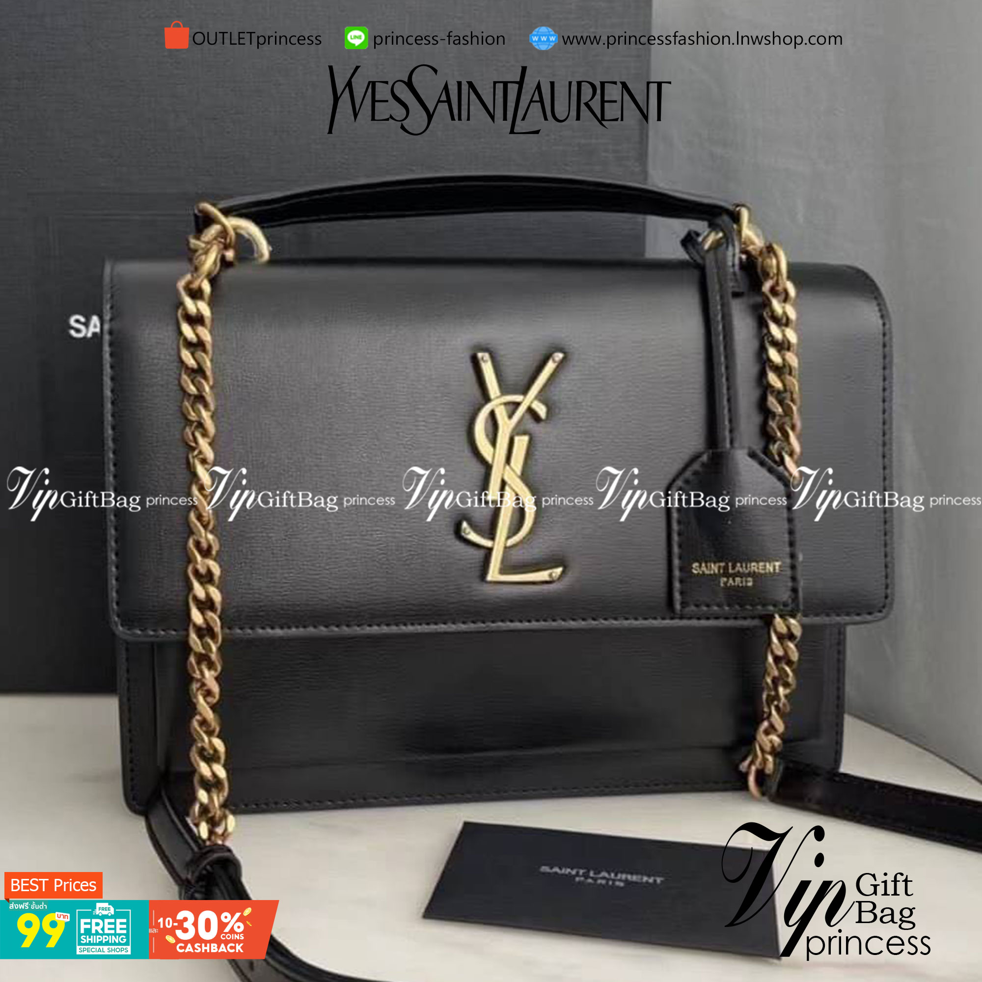 หนังแท้ YSL SAINT LAURENT SUNSET MEDIUM IN SMOOTH LEATHER SHOULDER BAG - BLACK