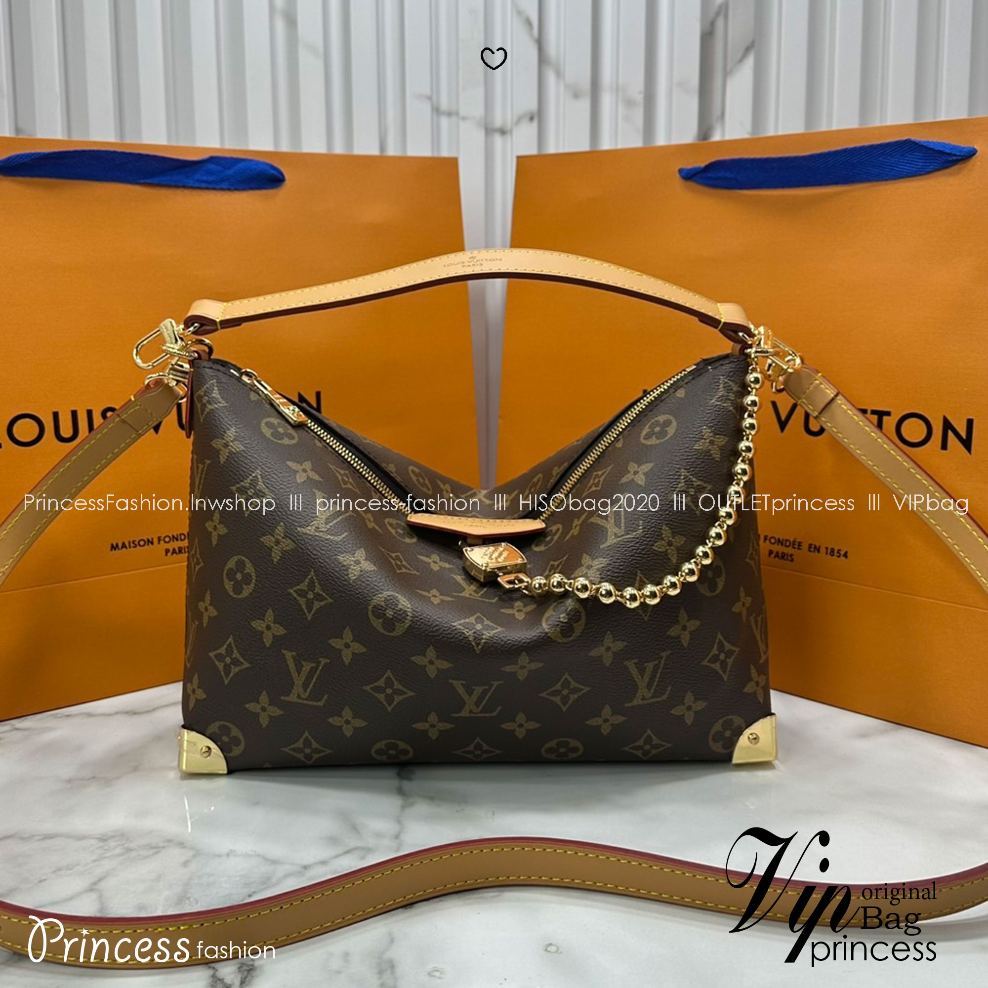 ORI หนังแท้ | LV Bobo Trunk bag Monogram Heritage Canvas / LV Hobob Bag กระเป๋าถือ กระเป๋าสะพายทรงโฮโบ ไอเท็มใหม่ล่าสุดจากตระกูล Trunk รังสรรค์จาก Monogram Heritage แคนวาส มุมกระเป๋าที่ได้แรงบันดาลใจจากทรังก์