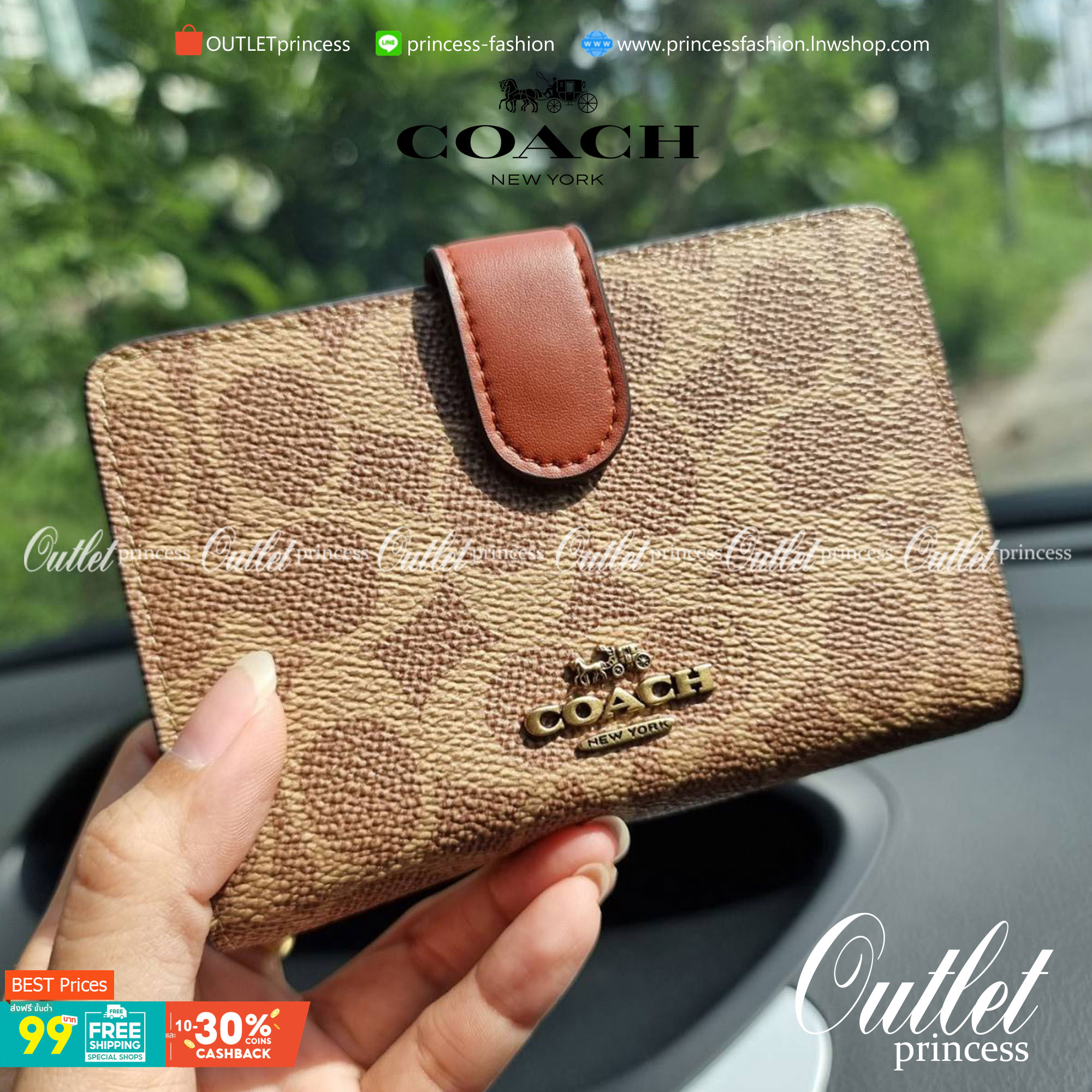 COACH F33034 MEDIUM CORNER ZIP WALLET IN COLORBLOCK SIGNATURE CANVAS กระเป๋าสตางค์ใบกลาง 👛 ขนาดกำลังเหมาะมือ วัสดุหนังแคนวาส ดูแลรักษาง่าย มีช่องใส่บัตรและธนบัตรครบ และช่องซิปแยกไว้ใส่เหรียญ สวยคลาคสิคแบบนี้เหมาะส่งต่อเป็นของขวัญที่สุดจ้า