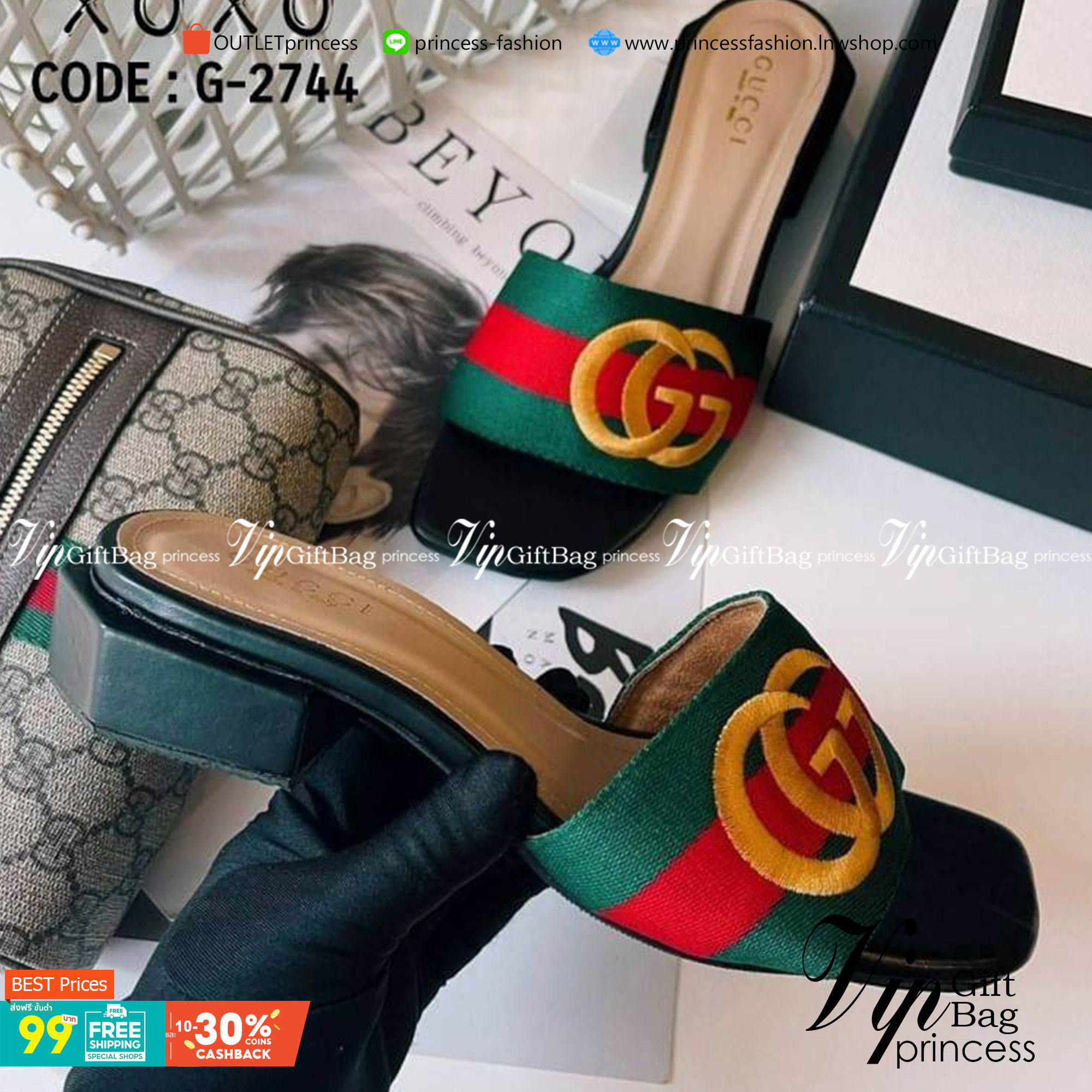 Gucci Flat Shoes งานสวม ลายผ้าสีลับปักแบรนด์ GG สวมใส่ง่าย มีส้นเล็กนเอยกำลังใส่สบาย น้ำหนักเบา ส้น 6 เหลี่ยม ด้านในรองนวมนุ่ม ใส่สบาย