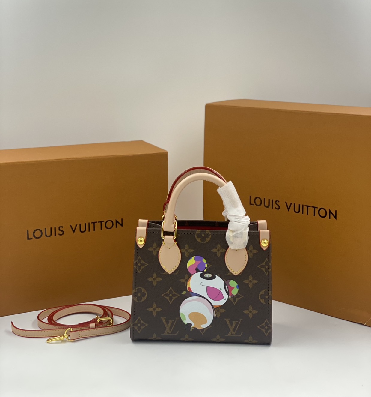 ORI | LV x TM OnTheGo BB Tote Bag กระเป๋าทรงโท้ทไซส์เล็กหนังแท้แคนวาสแท้ คอลใหม่พิมพ์ลาย Murakami สีสันสดใส