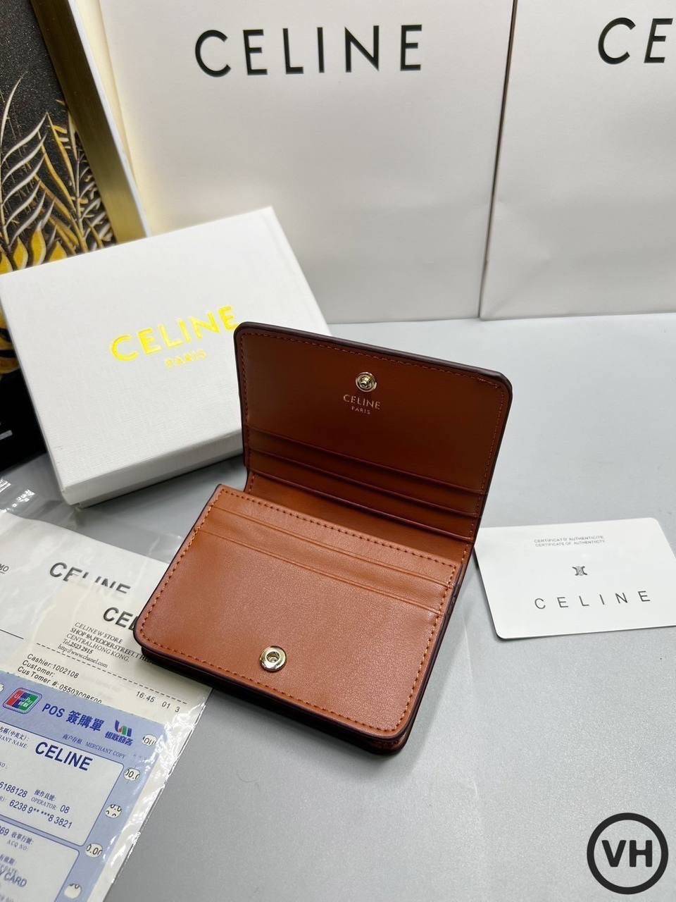 ORI หนังแท้ | CELINE Wallet / Celine Triomphe Compact Wallet กระเป๋าสตางค์ใบสั้น 2 พับ กระเป๋าสตางค์ซีลีน