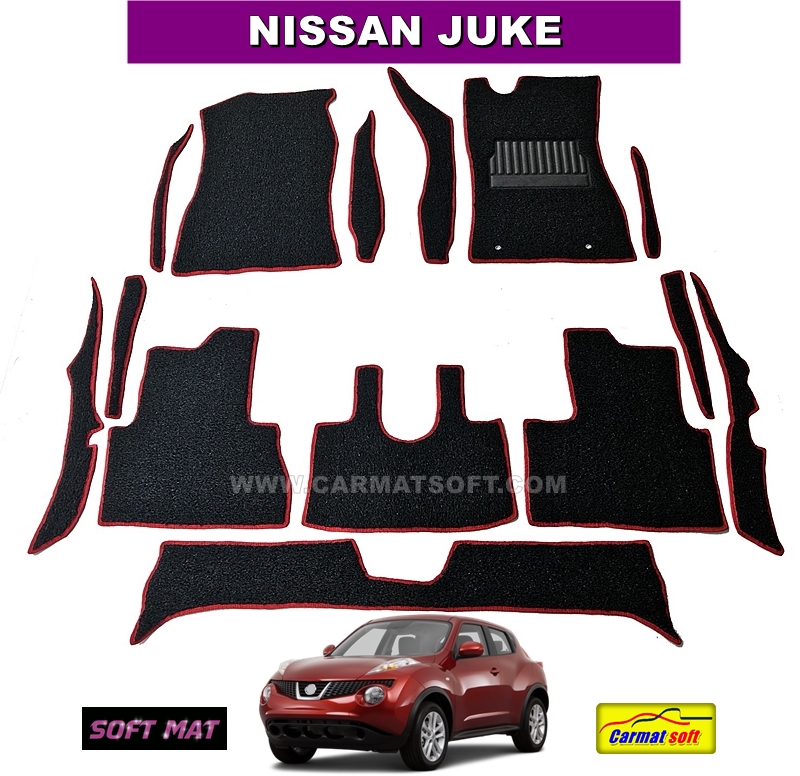 พรมดักฝุ่นไวนิล NISSAN JUKE สีดำขอบแดง เต็มคัน พรมกระดุม สวยงาม เข้ารูป12ชิ้น