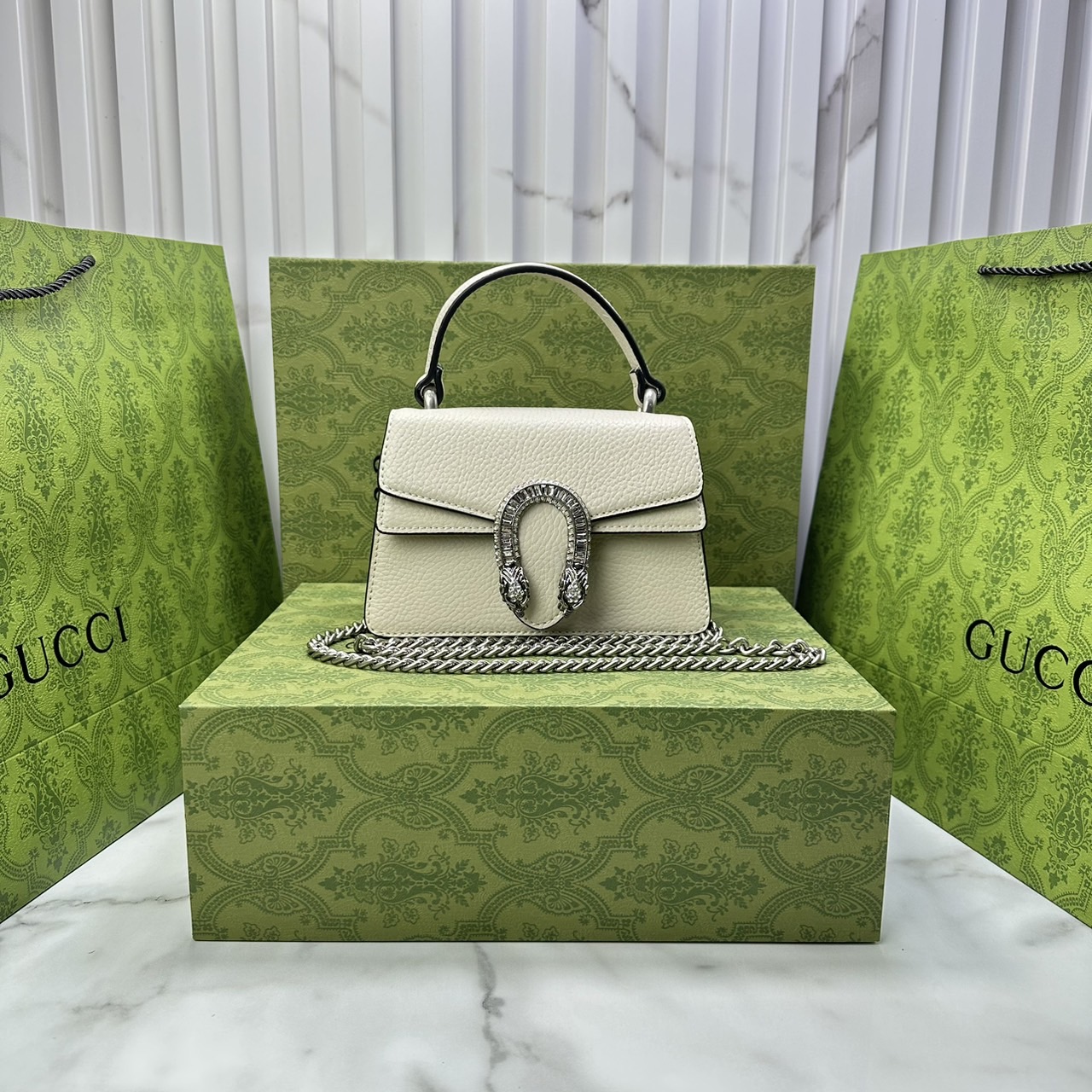 GUCCI DIONYSUS MINI TOP HANDLE BAG กระเป๋าสะพายไดโอนิซูสหรูหราเป็นเอกลักษณ์ โดดเด่นด้วยหัวเสือ เกรดออริ สลับแท้ 1:1 ใช้งานต่างประเทศได้