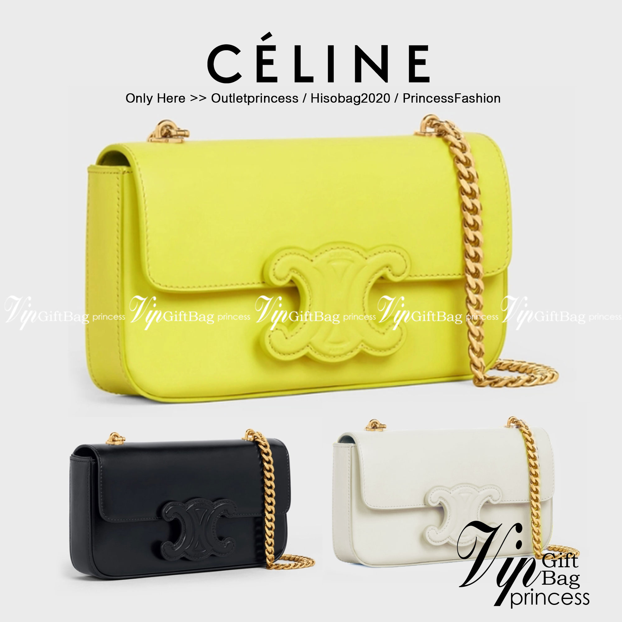 หนังแท้ CELINE CHAIN SHOULDER BAG CUIR TRIOMPHE IN SHINY CALFSKIN ANIS / CELINE TRIOMPHE SHOULDER BAG หนังแท้ทั้งใบสวยหรู แบบใหม่ล่าสุด โลโก้หนังคลาสิกที่สุดค่ะ จุของได้กำลังดี เหมาะกับสาวๆในวันที่อยากครอสบอดี้ชิลๆ ห้ามพลาดค่ะ!