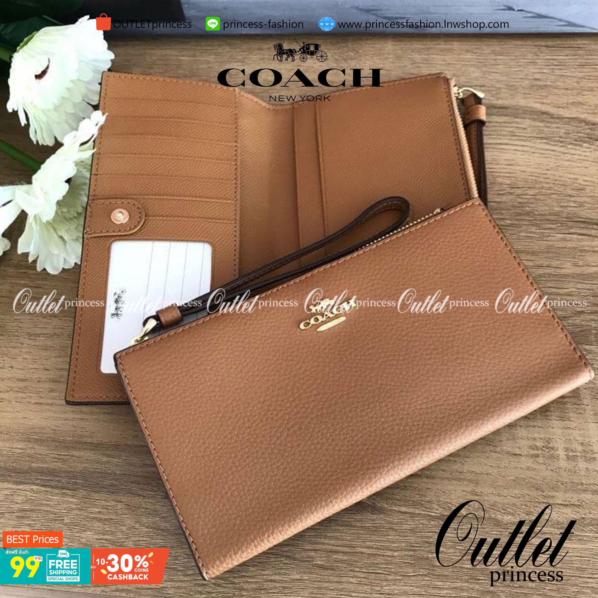 COACH 73156 Pebbled Leather Long Wallet พร้อมส่งสีดำ สีน้ำตาล