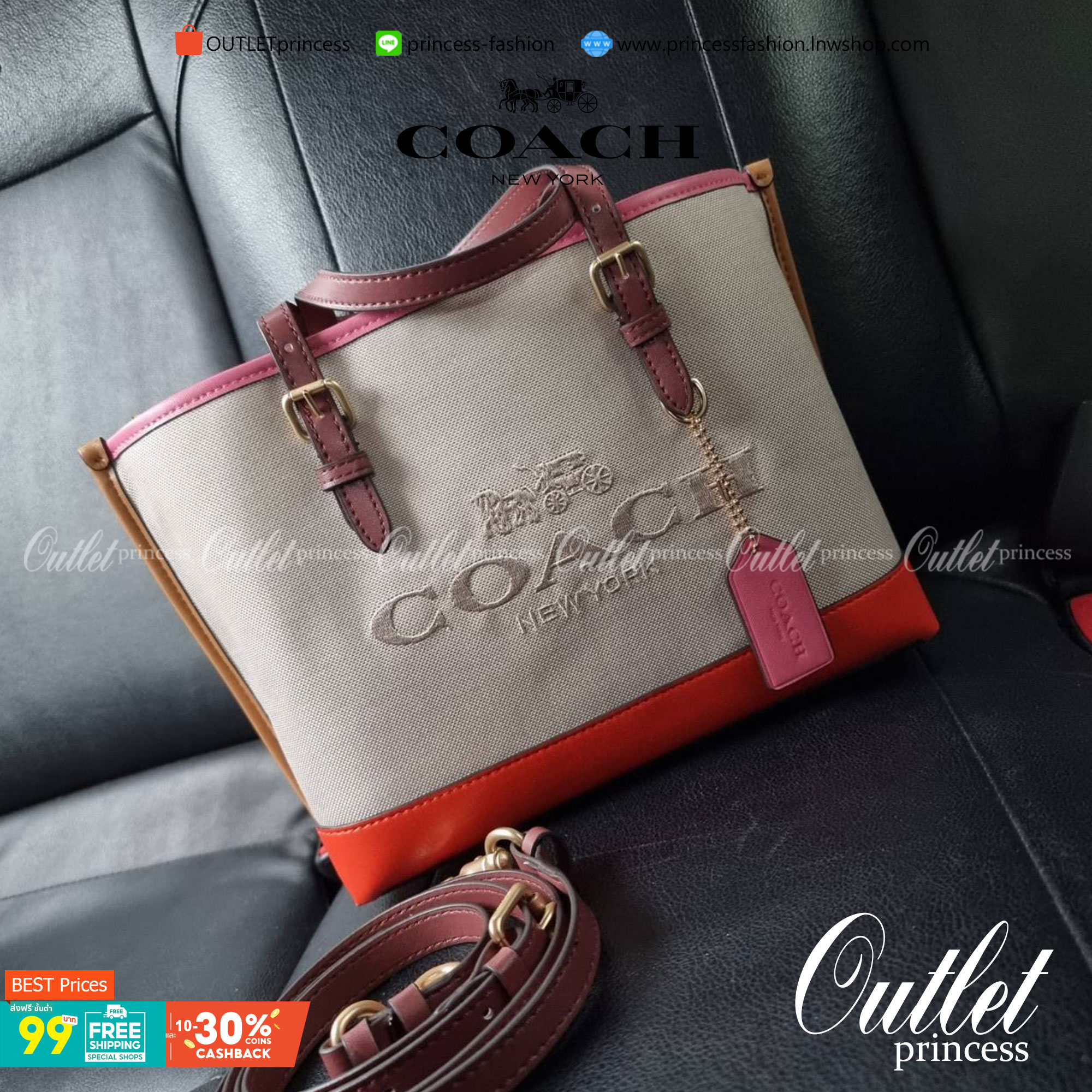 COACH C4085 MOLLIE TOTE 25 IN COLORBLOCK กระเป๋าทรงโท้ทยอดฮิต ขนาดมินิไซส์ ดีไซน์สวยคมทุกรุ่น!! ตกแต่งซิกเนเจอร์ถักทออยู่บนผ้าแคนวาส ดูโดดเด่น ภายในเป็นช่องโล่ง มีช่องซิปกลางใส่ของได้ ขนาดกำลังดีแบบใส่ของได้ครบครัน มาพร้อมสายสะพายข้าง หรือจะถือคล้องแขนเก๋
