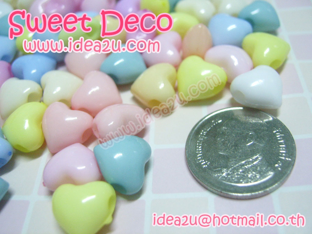 ลูกปัดพาสเทลหัวใจรูข้าง 30 กรัม 50 บาท
