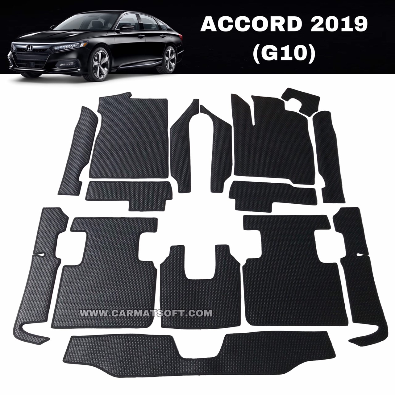 ยางปูพื้นรถยนต์ HONDA ACCORD 2019 (G10) ยางกระดุมเม็ดเล็ก สีดำ เต็มคัน