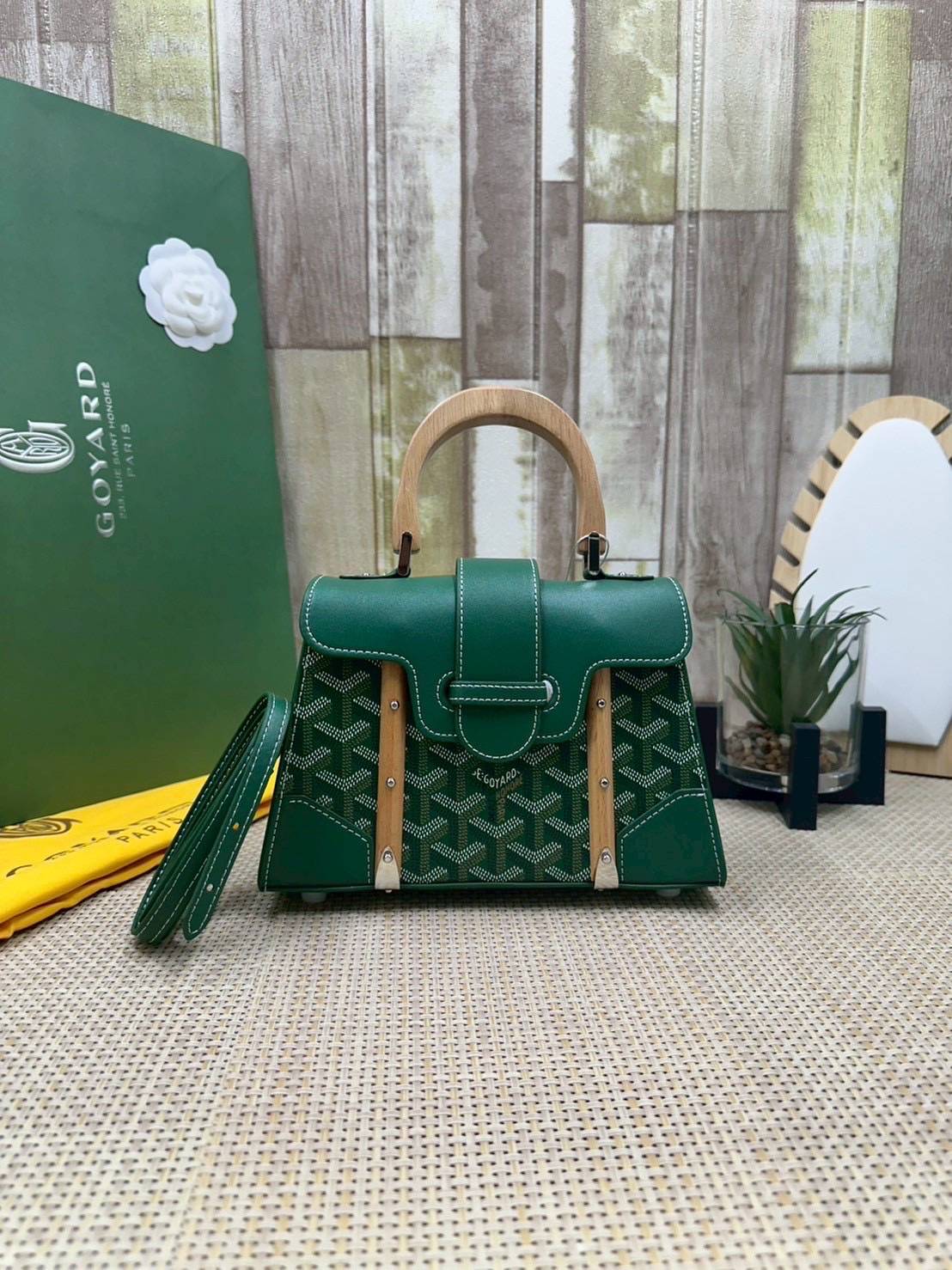 10 สี ORI หนังแท้ | GOYARD Saïgon Souple Mini Bag 20cm กระเป๋าถือ/สะพายดีไซน์หูจับไม้เป็นเอกลักษณ์ที่สวยหรูหราสง่างาม