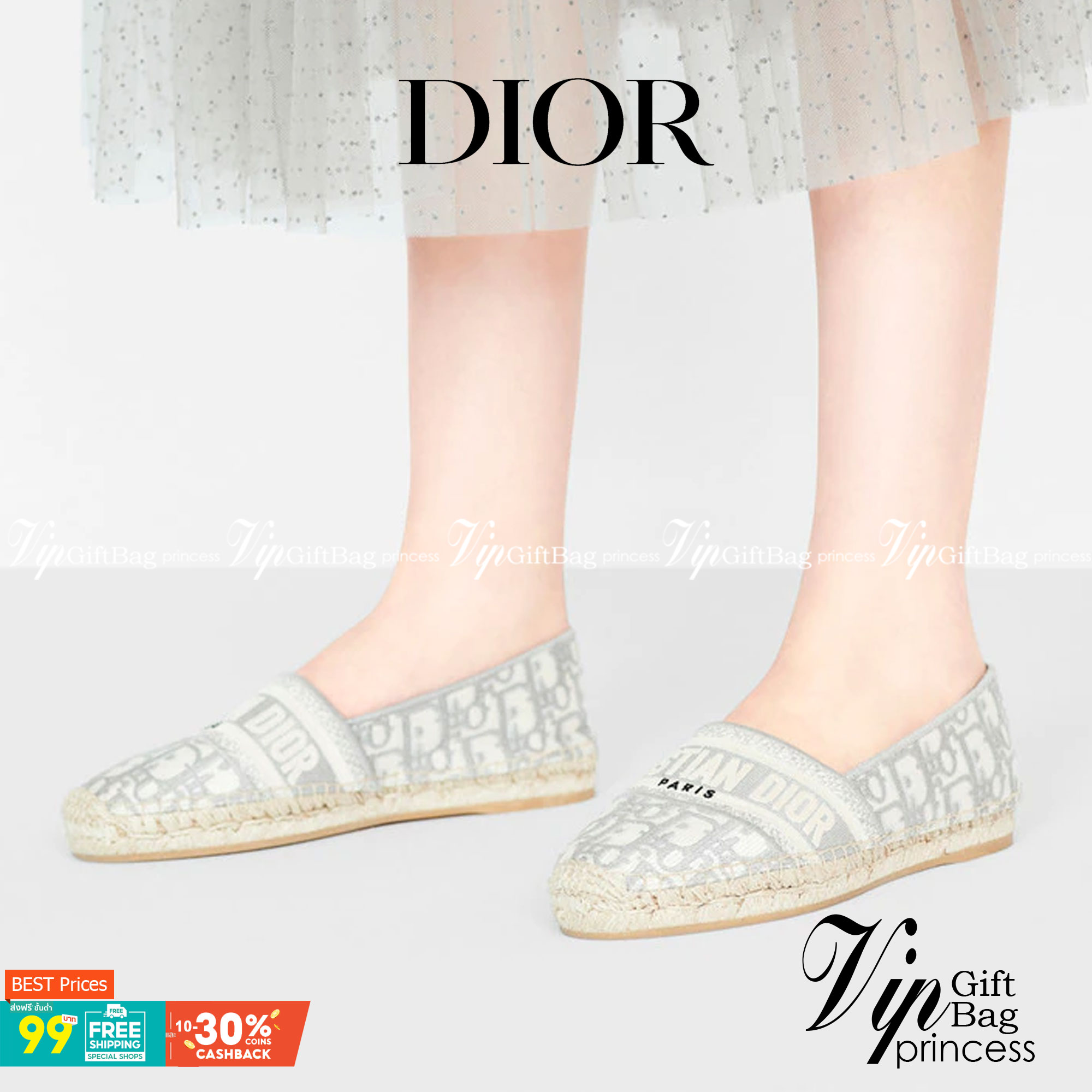 DIOR GRANVILLE ESPADRILLE Oblique Embroidered Cotton รองเท้าที่เป็นเอกลักษณ์ ที่สุดแห่งความหรูหราที่ใช้งานได้ทุกวัน ตัดเย็บจากผ้าฝ้ายปักลาย ประดับด้วยรายละเอียดสวยงาม งานเกรดออริจินอล 1:1 เหมือนที่สุด ภาพสินค้าถ่ายจากงานขายจริง ไม่โป๊ะแตกแน่นอนค่า