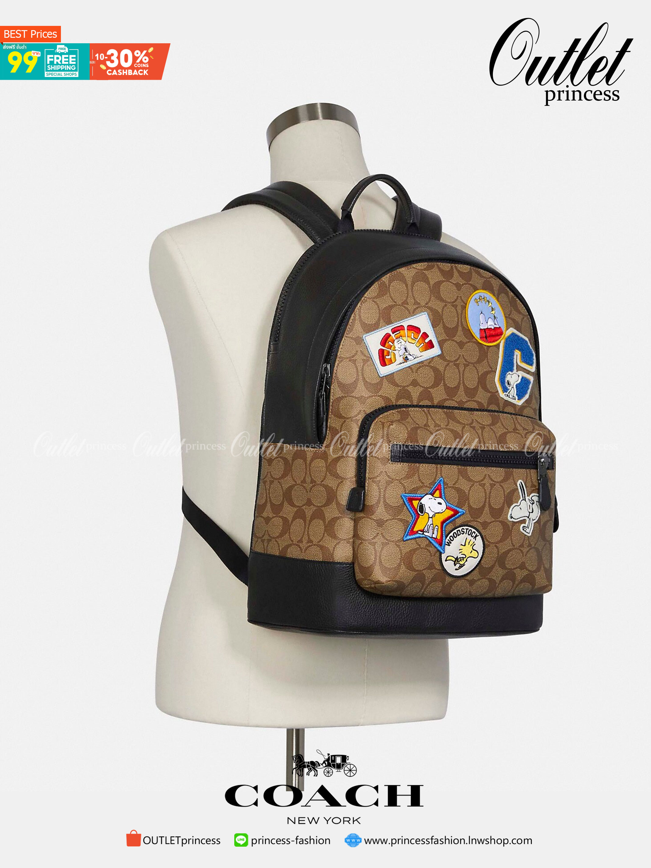 Coach x peanuts west backpack in signature canvas with snoopy กระเป๋าเป้ไซส์ใหญ่ คอลเลคชั่นยอดฮิต!! เป็นรุ่นสุดยอดของความคลาสสิค คูลๆ ใช้งานง่าย ได้ทั้งหนุ่มๆและสาวๆ วัสดุหนังแคนวาสเคลือบลายสลับหนัง pepble น่าใช้ด้วยดีไซน์ patches เหล่าผองเพื่อนสนูปพี เปิ