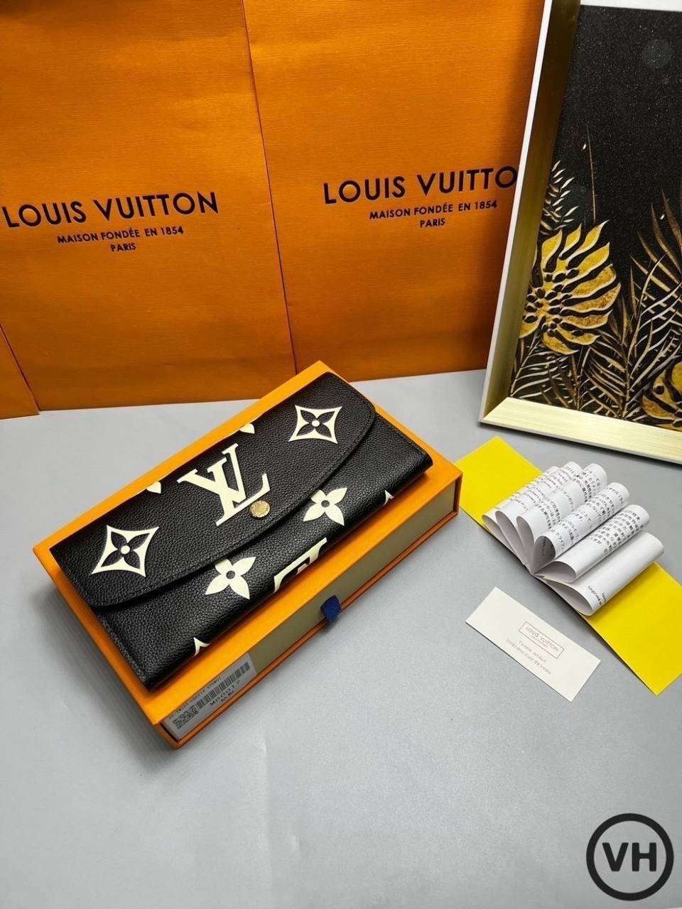 ORI หนังแท้ | LV Emilie Wallet Bicolor Monogram Empreinte Leather / LV Long Wallet กระเป๋าสตางค์ใบยาวสไตล์ซองจดหมายที่มีฝาปิดแบบพับได้ ปิดด้วยกระดุมแป๊ก