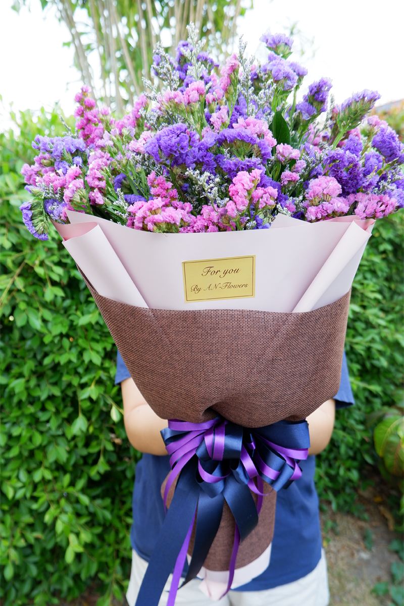 ช่อดอกไม้ ช่อสแตติสม่วงชมพูช่อใหญ่