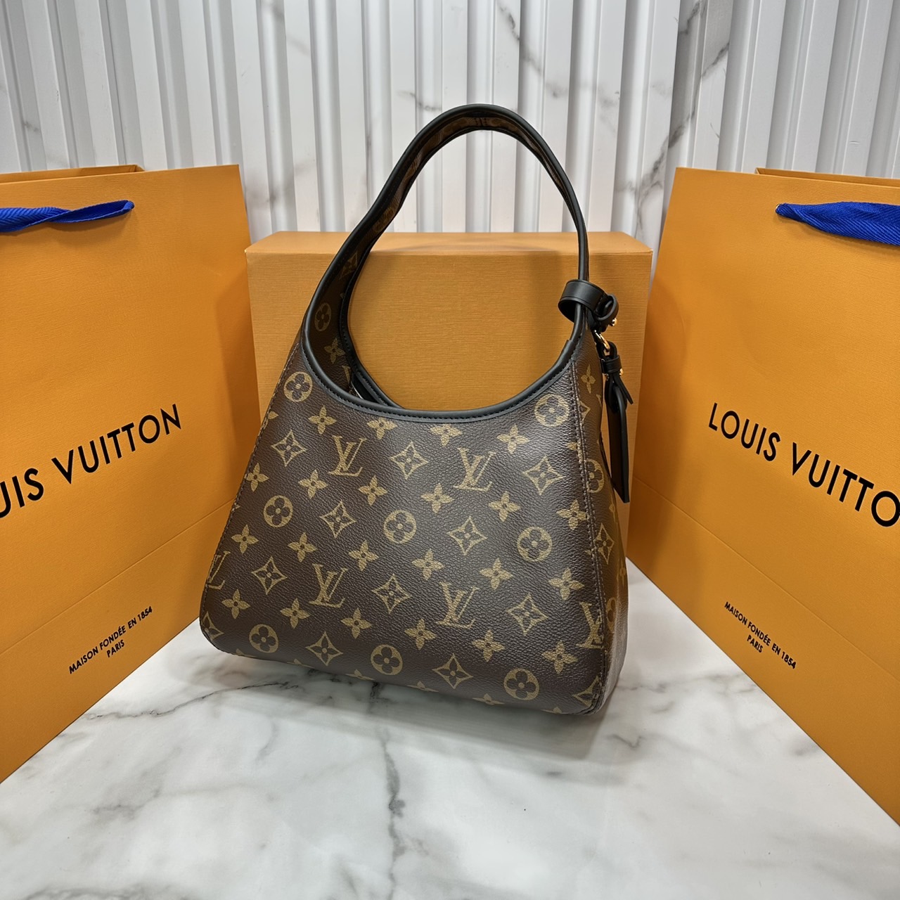 ORI หนังแท้ | LV The Drop PM Bag กระเป๋าสะพายทรงโฮโบ หูจับในตัว โมโนแคนวาสดีไซน์ใหม่ ที่กำลังได้รับความนิยม รูปทรงใช้งานง่าย คล่องตัว สะพายไหล่ได้หรูหราตามแบบฉบับแบรนด์