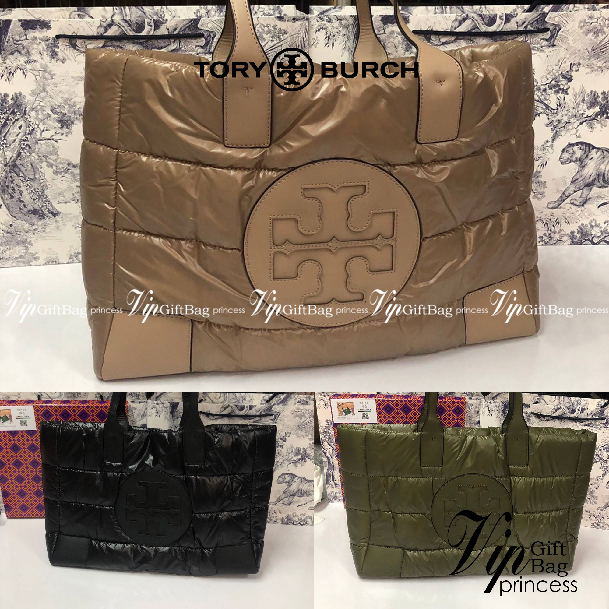 พร้อมส่งที่ไทย TORY BURCH Ella Puffer Tote Bag 40cm กระเป๋าโท้ทใบใหญ่ ภายในโล่งกว้าง จุของได้เยอะ ภาพสินค้าถ่ายจากงานขายจริง ใช้งานต่างประเทศได้