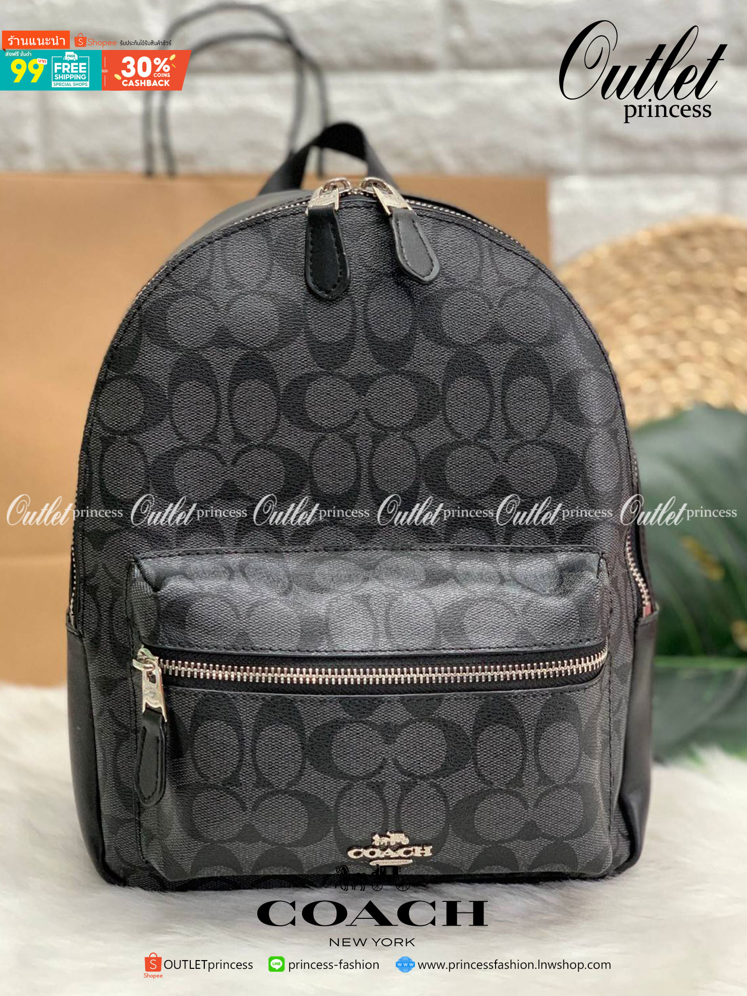 OUTLET 】COACH MEDIUM CHARLIE BACKPACK IN SIGNATURE ((32200)) พร้อมส่งที่ไทยอีกครั้งค่ะ! กระเป๋าสะพายหลังขนาดกลาง หนังแท้+ไนล่อน ด้านหน้ามีช่องซิปให้หนึ่งช่อง;เปิดปิดช่องหลักแบบซิปคู่ ภายในกว้างใส่สัมภาระได้จุนะคะ พร้อมช่องซิปให้อีกช่องค่ะ;สายสะพายสามารถเล