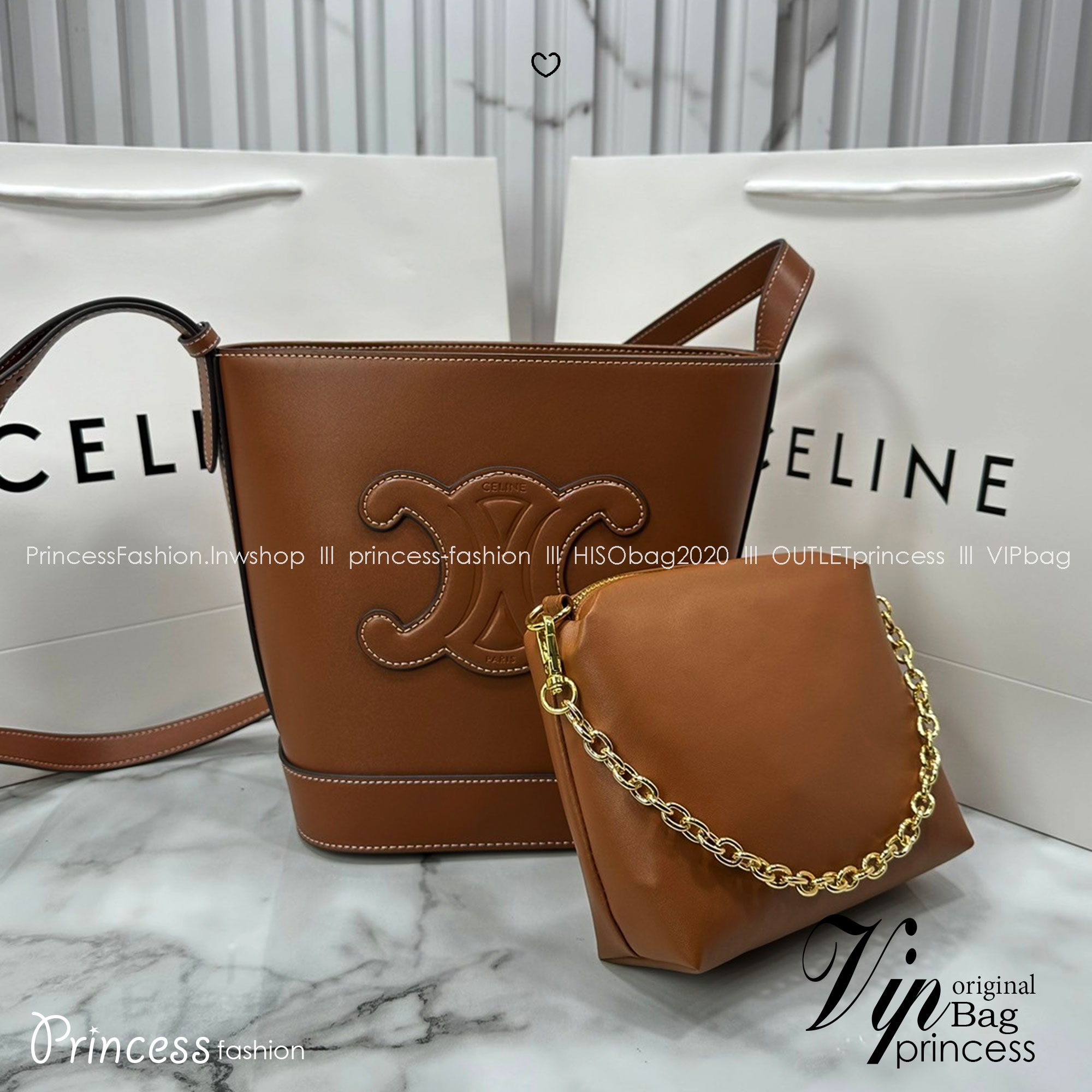 CELINE BUCKET CUIR TRIOMPHE in Smooth กระเป๋าสะพายทรงบัคเก็ต พิเศษพร้อมใบลูกสะดวกใช้งาน รุ่นฮิตข้ามปี งานหนังแท้สวยเรียบหรู ผู้ดีไปอีก