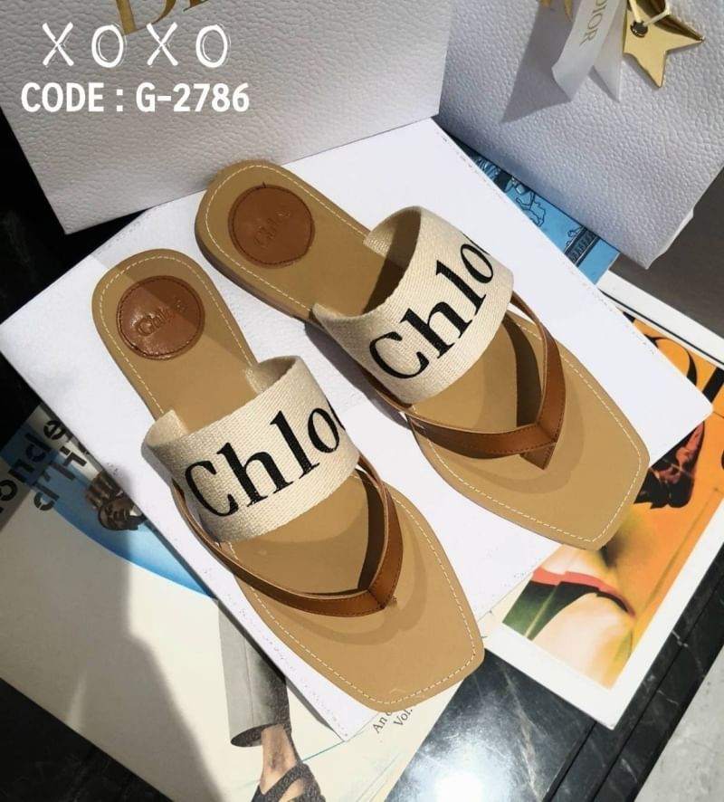 Chloe Sandals แตะหนีบ คาดว่าแคนวาสตีแบรนด์ แมทส์ชุดง่าย น้ำหนักเบา