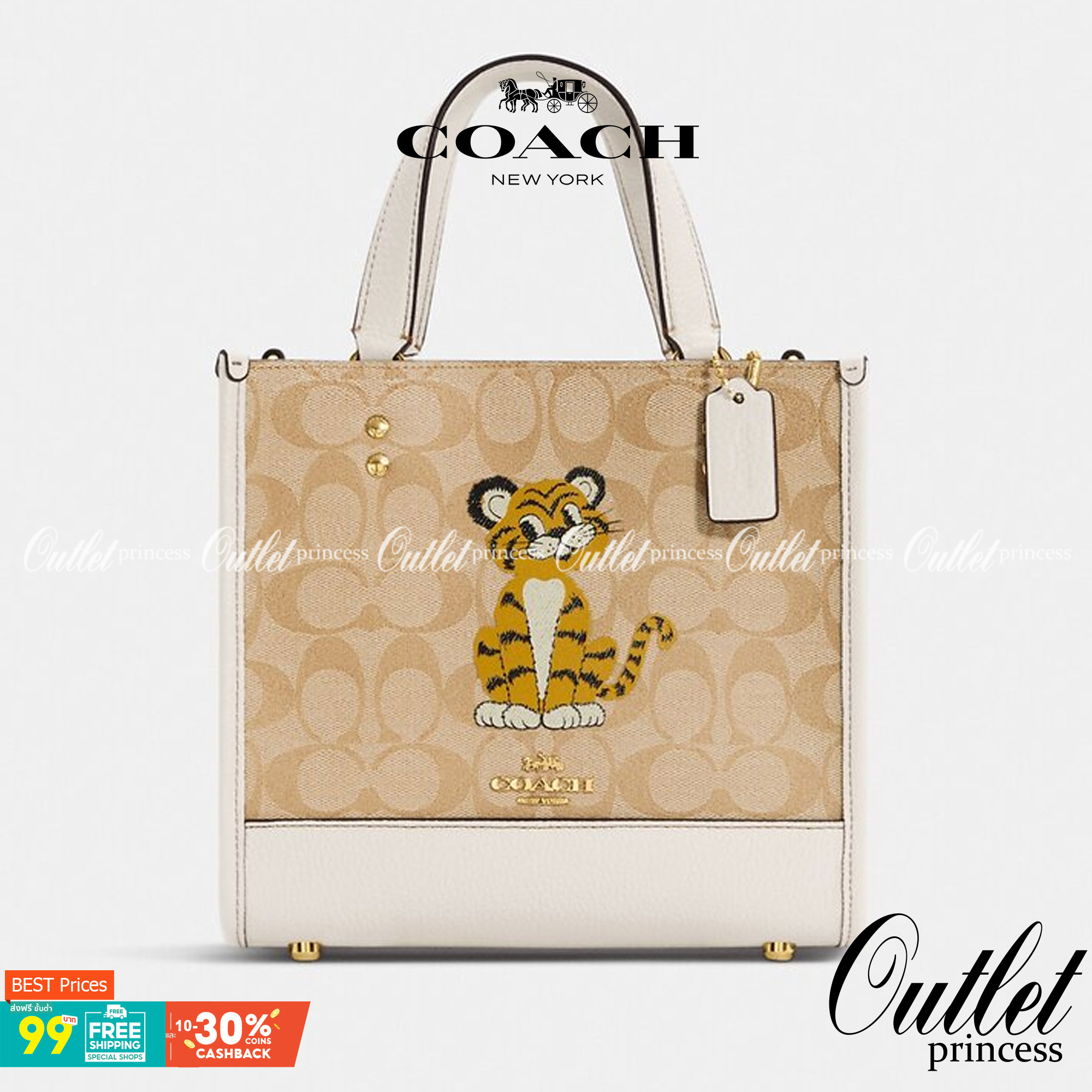 COACH C7001 DEMPSEY TOTE 22 IN SIGNATURE CANVAS WITH TIGER 🐯🐯 คอลเลคชั่นฉลองปีเสือต้องมาจ้า กับรุ่นคลาสสิค กระเป๋าทรงโท้ท ขนาดน่ารักน่าใช้มากๆ ดีไซน์น้องเสือจิ้มลิ้มดึงดูดสายตามากๆ ฟังก์ชั่นการใช้งานสะดวก มีทั้งสายคล้องในตัว และสายครอสบอดี