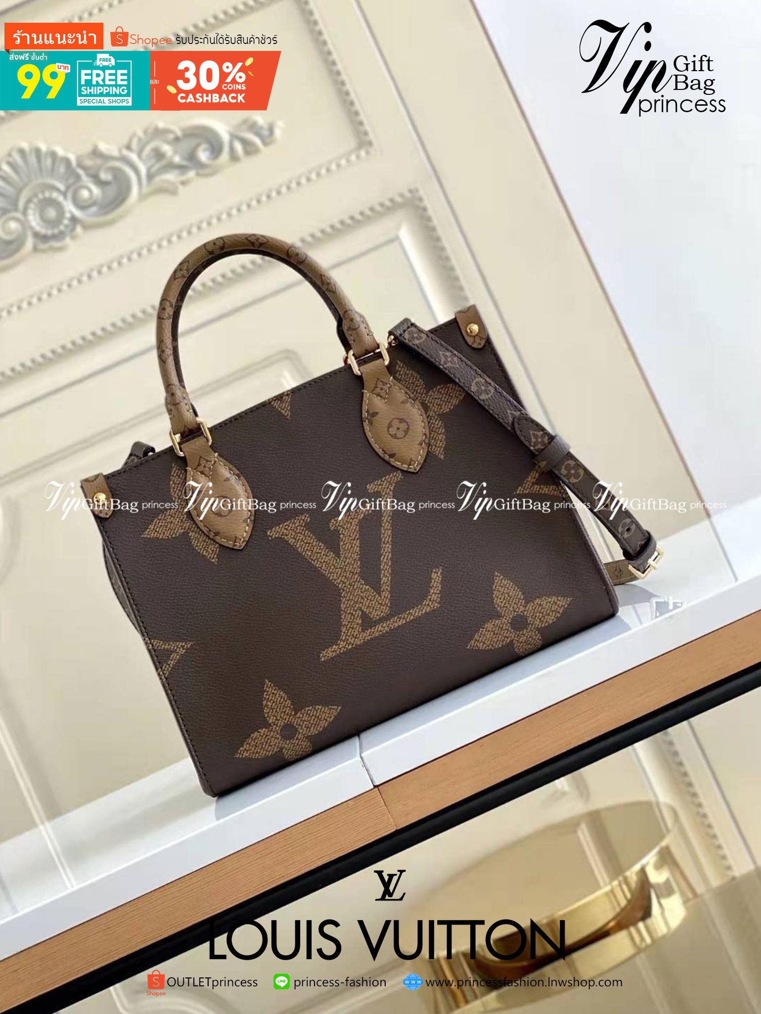 หนังแท้ LOUIS VUITTON ONTHEGO 10" / LV ONTHEGO พร้อมส่งที่ไทย งานหนังแท้ทั้งใบ ออริจินอลเกรด ภาพสินค้าถ่ายจากงานขายจริง ใช้งานต่างประเทศได้