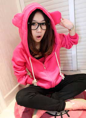 พร้อมส่ง ' เสื้อกันหนาวสีชมพูมีฮู้ด
